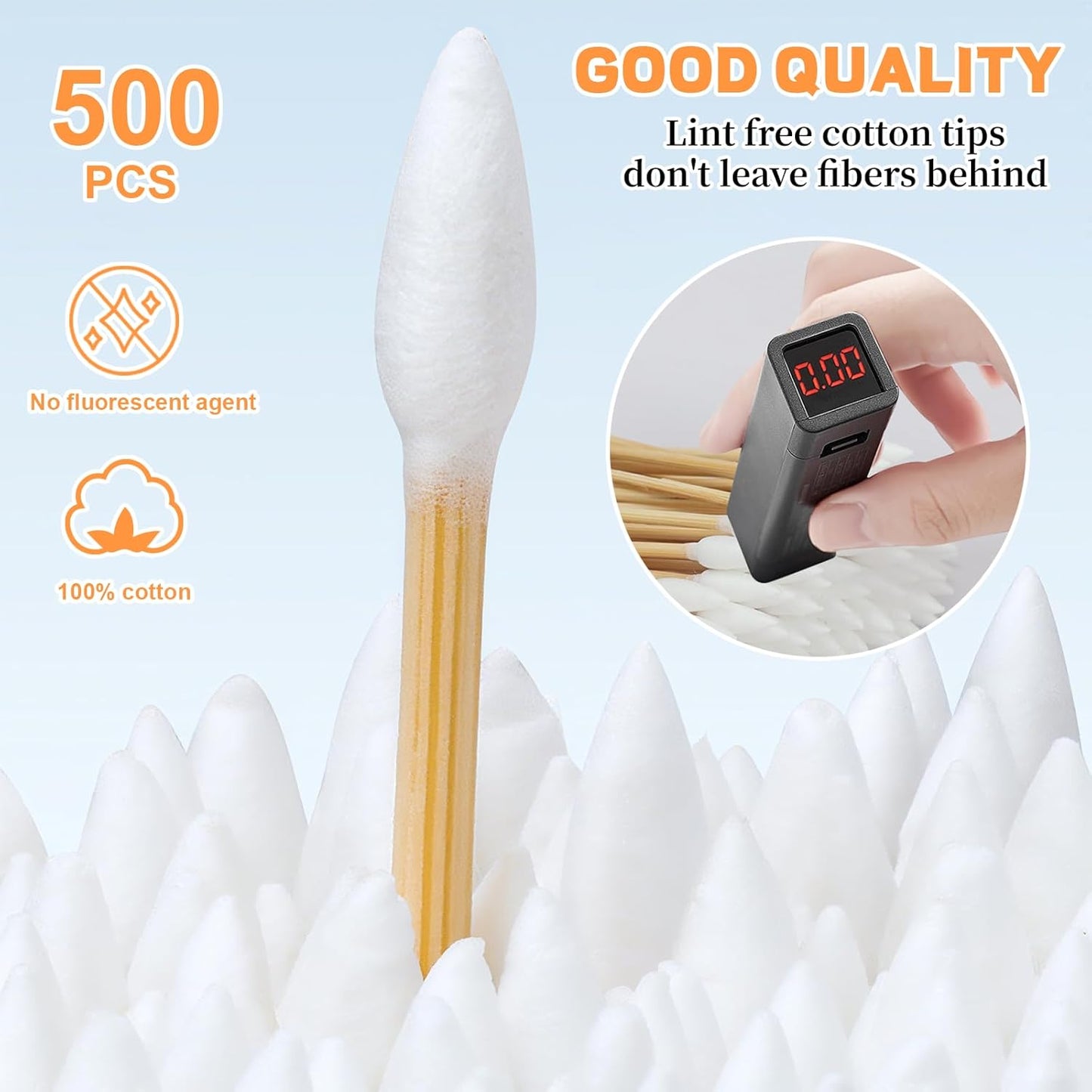 500pcs Pointed Cotton Swabs with Storage Case, 6 inch Precision Gun Cleaning Swabs, Lint Free Bamboo Handle Long Cotton Swabs for Gun Cleaning, Makeup & Electronics