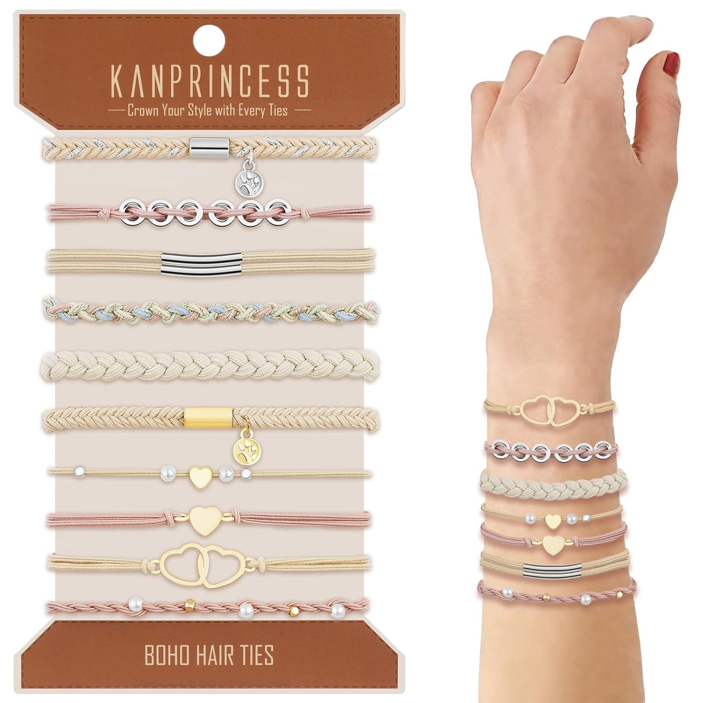 Hair Tie Bracelet, 10 Pcs Boho Hair Ties For Girls and Women, Elastic Hair Ties, Hair Bands For Ponytails, Ponytail Holder For Daily Life, Sport, Cooking, Working (Set 13)