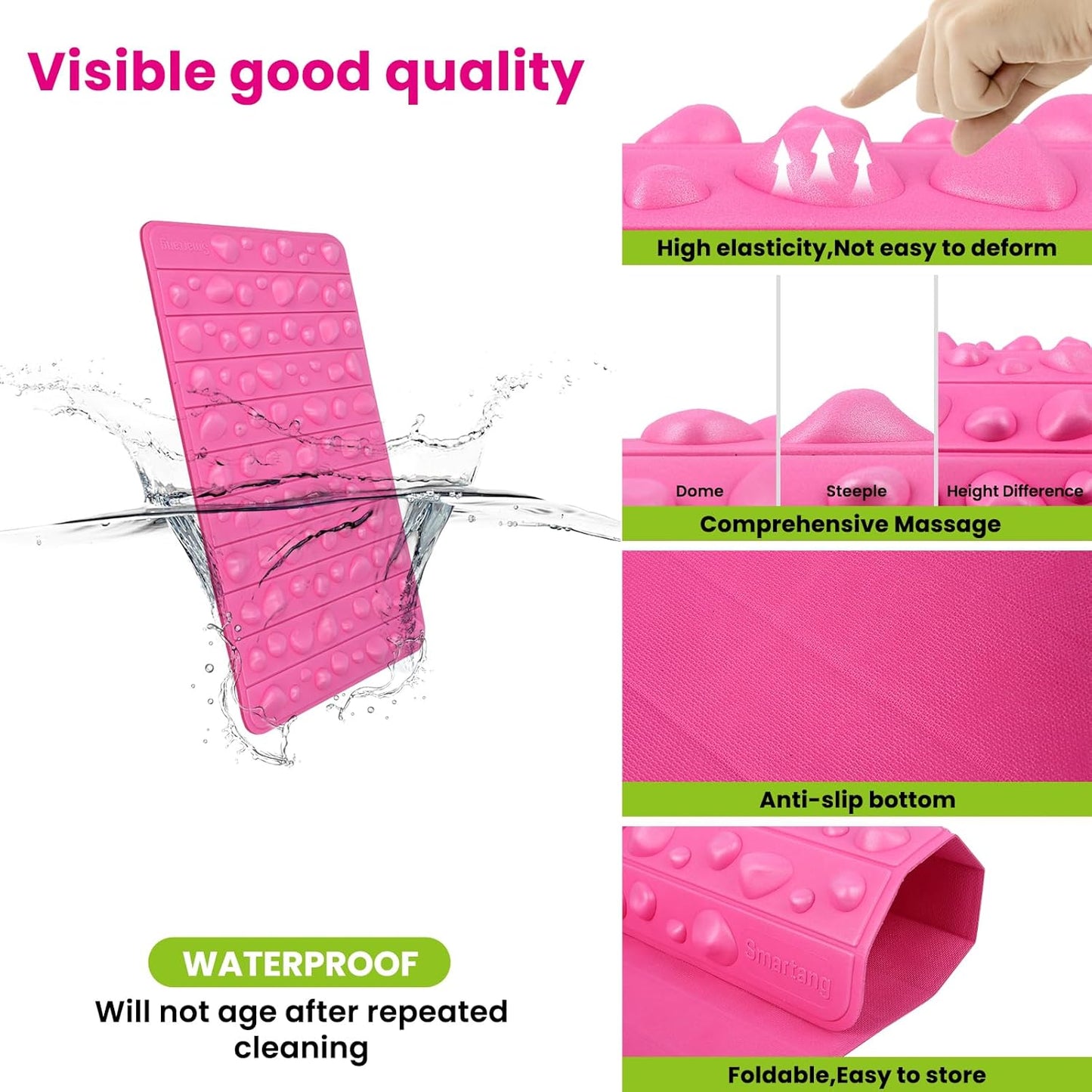 Smatrang High Elasticity Foot Acupressure Mat,Foldable Particle Foot Massager Mat,Foot Pressure Point Pad Mat,Foot Massage Pad for Relieve Foot Pain,Relieve Fasciitis (Pink, 12 * 20in)