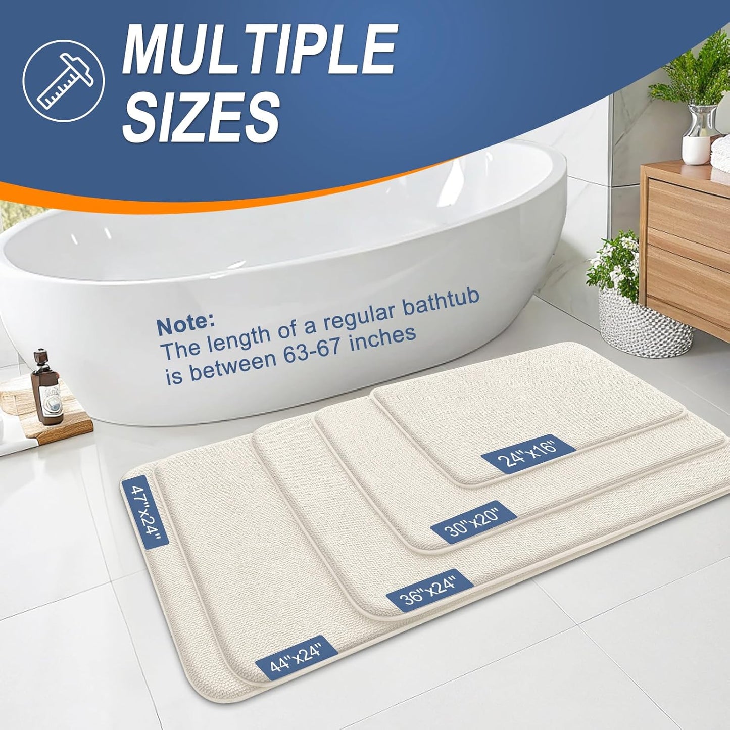 OLANLY Thick Memory Foam Bath Mat Rug 30x20, Extra Soft Absorbent Bathroom Rug, Quick Dry Bath Mats, Non-Slip, Machine Washable Carpet for Bathroom, Tub and Shower, Home Decor Accessories, Ivory