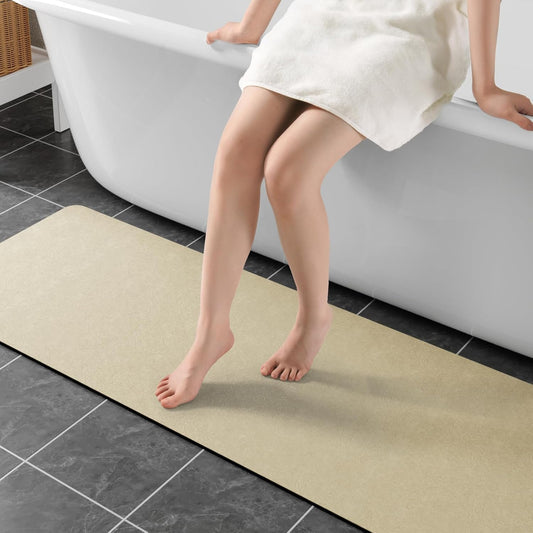 Bathroom Mat Rugs 47x17, Long Diatomaceous Earth Bath Mat Large Quick Dry Bath Mat Non Slip Rubber Backed Super Absorbent Shower Mat, Thin Bathroom Runner Rugs Floor Mat Fit Under Door, Beige