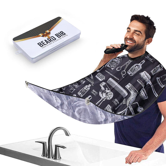 Beard Bib Apron, Beard Trimming Catcher Bib for Men Shaving and Hair Clippings, Waterproof Non-Stick Hair Catcher Grooming Cloth with 2 Suction Cups