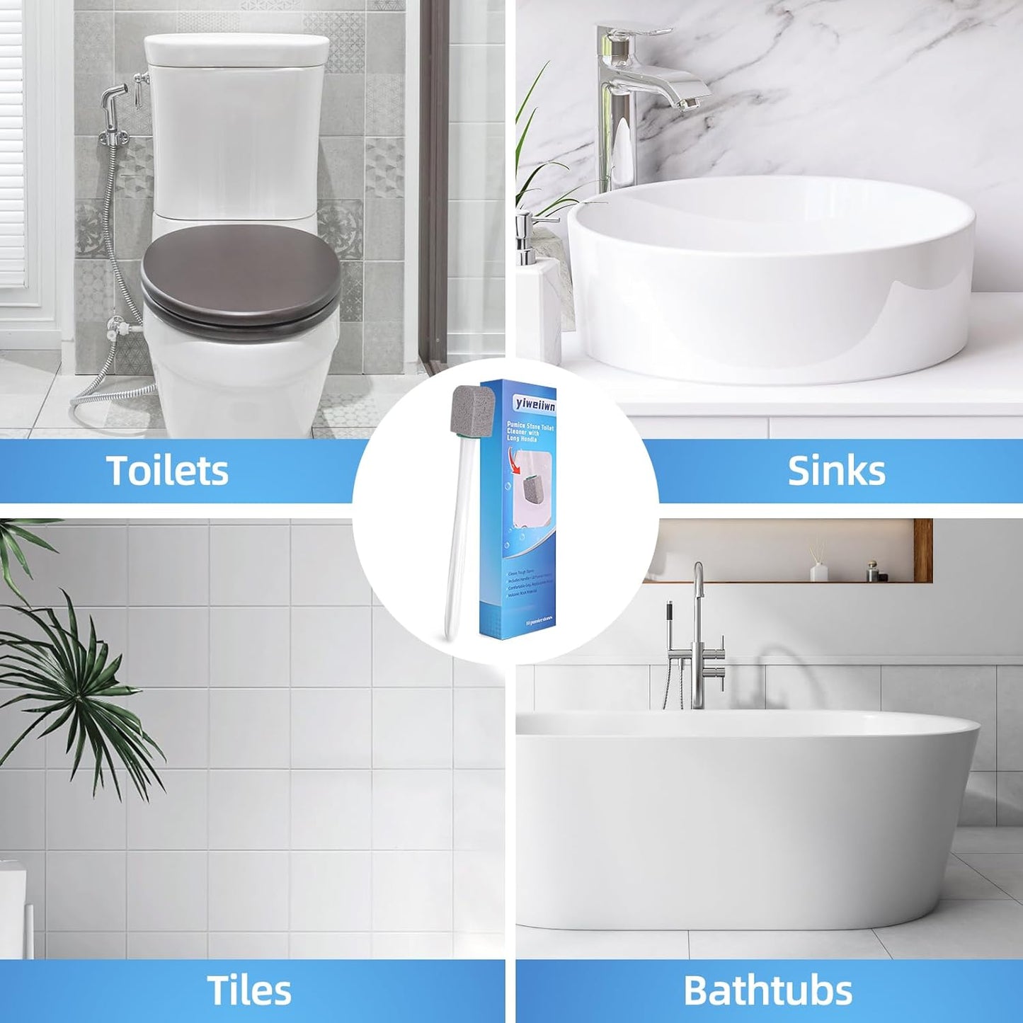 Pumice Stone Toilet Cleaner with Long Handle Pumice Stone Toilet Bowl Cleaner Rust and Grease Stain Clean Suitable for Toilets Bathroom Sink,BBQ 2Handle and 10Pumices Stones(Gray)