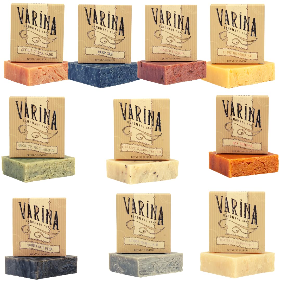 Varina Natural Men's 2 Variety Bar Soap - Gentle Cleansing for Sensitive Skin, Earthy Scents - 10 Pack