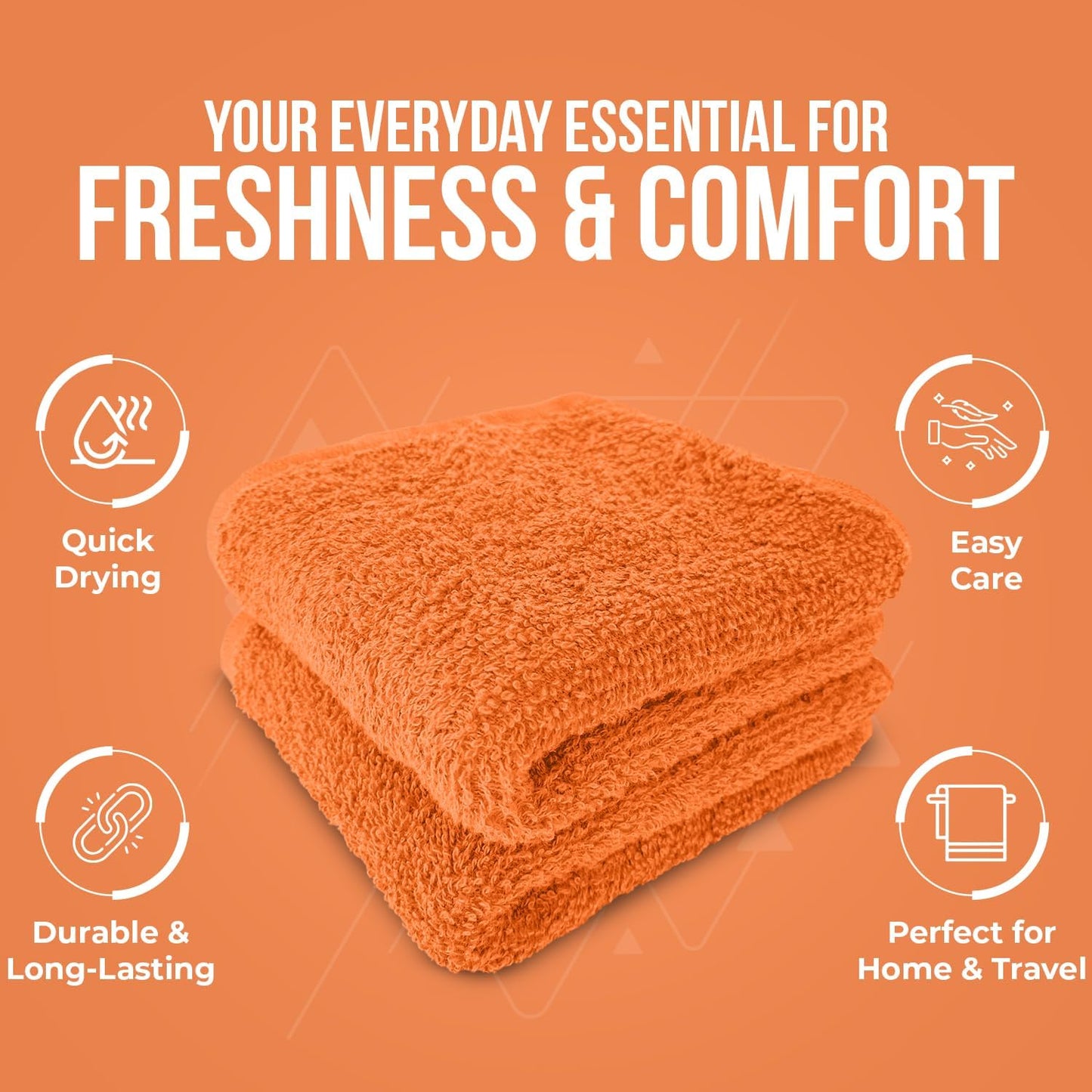 DAN RIVER 100% Cotton Wash Cloths 12 Pack [12x12] Soft & Absorbent face Cloth, Gym, Hotels & Spa Perfect for Everyday Use Fingertip Towels, Orange