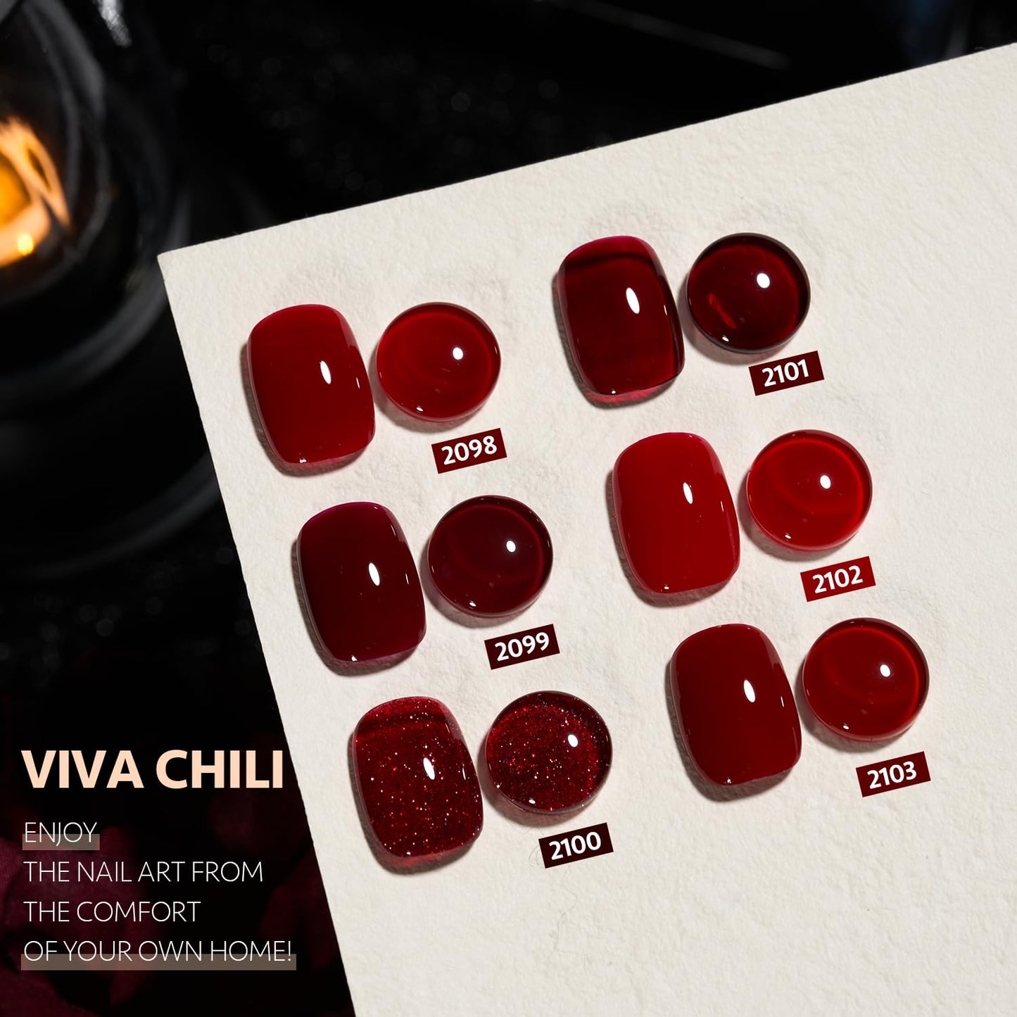 GAOY Viva Chili Gel Nail Polish Set, 6 Colors Including Burgundy Red Glitter Red Jelly Gel Polish Kit for Salon Manicure and Nail Art DIY at Home
