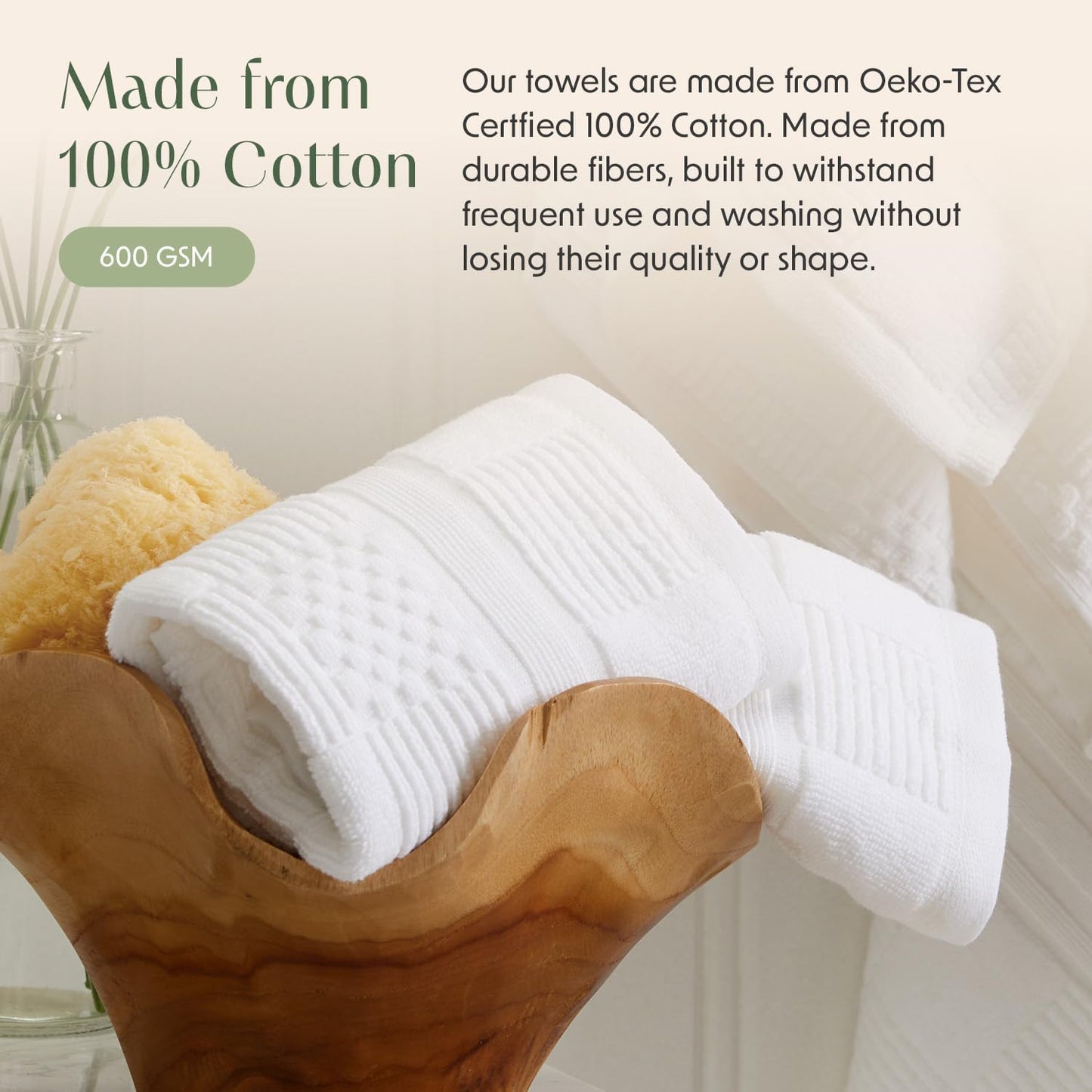 Springtree Home 100% Cotton Bathroom Towel Set | 6 Piece Set - White Towels | Geometric Textured Design | Absorbent & Quick-Dry | Oeko-TEX® Standard 100 Cotton | Myla Collection - White