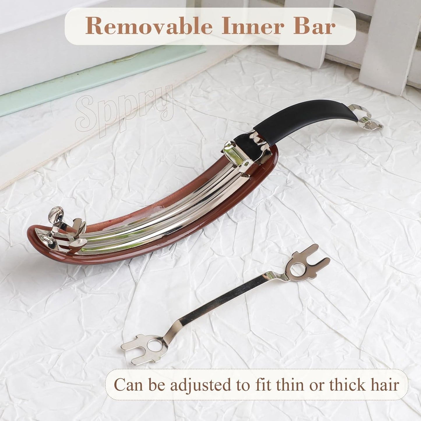 French Large Arc-shaped Adjustable Hair Clip Barrette for Women, Automatic Clasp (Dark Brown)