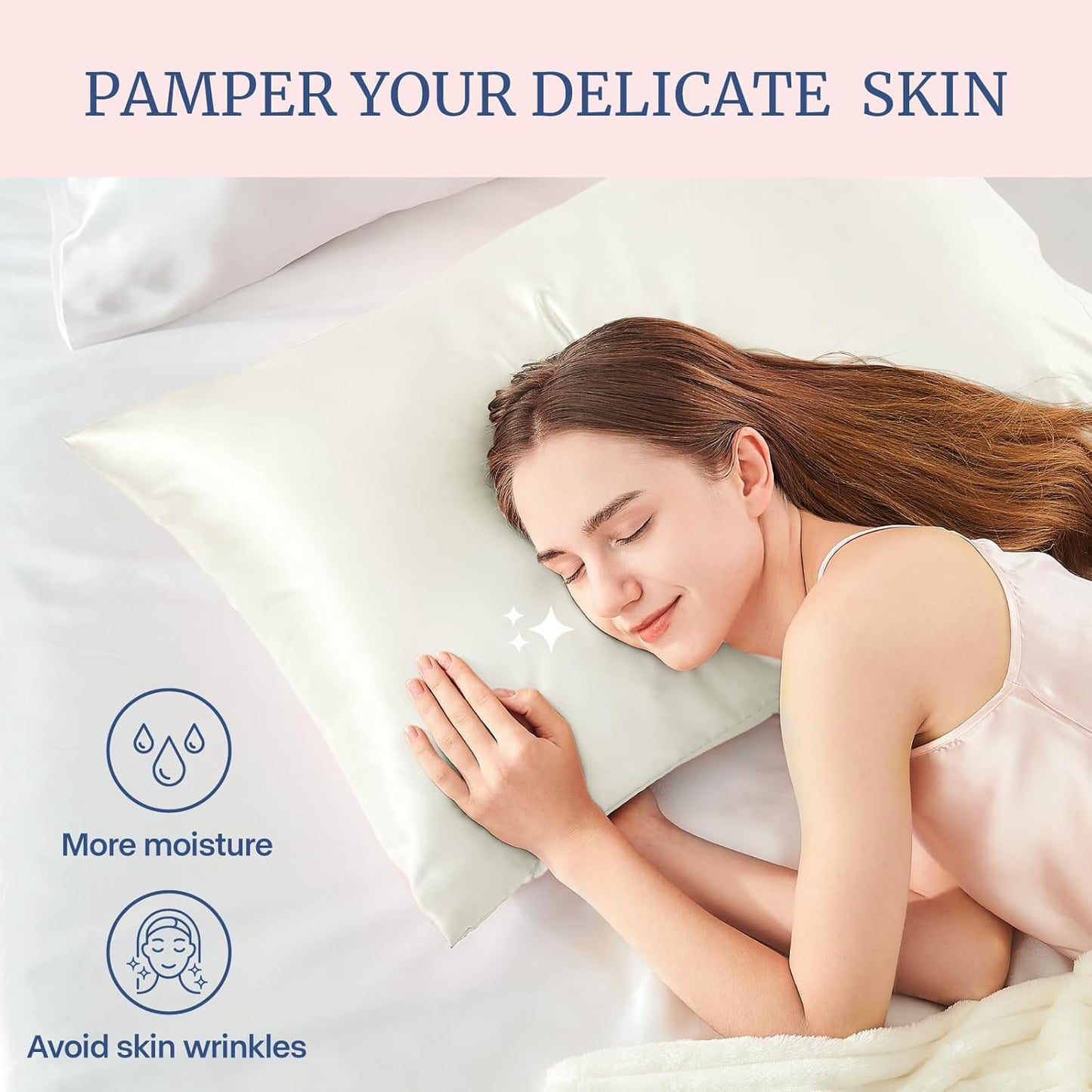 BEDELITE Satin Pillowcase for Hair and Skin, Super Soft Similar to Silk Pillow Cases 4 Pack with Envelope Closure, Cooling Pillowcases for Women Men (20"x40" King Size, Ivory)