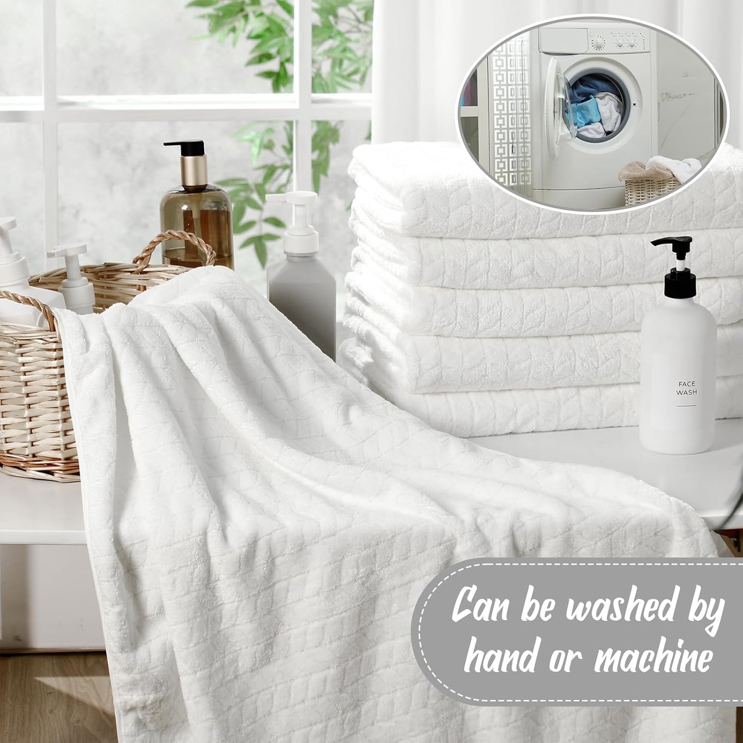 16 Pack Microfiber Bath Towels Bulk 27'' x 60'' Oversized Size Bath Towel Highly Absorbent Extra Large Soft Drying for Shower Beach Salon Winter Sport Spa Gym (Wheat,White)