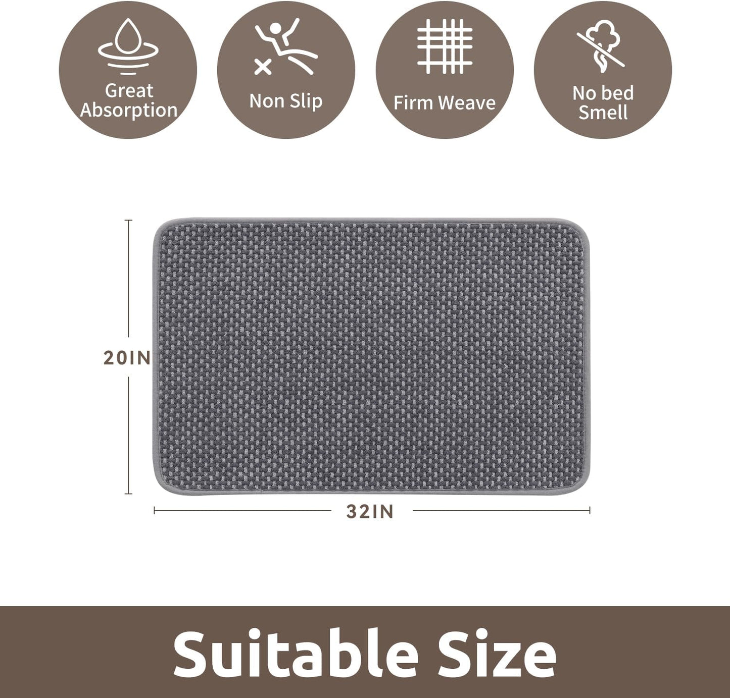 AMOAMI Chenille Bath Mat Super Absorbent Bathroom Mat Quick Dry Bath Mats for Bathroom Rubber Backed Bathroom Rugs Non Slip Washable Fit Under Door, Front of Bathtub, Sink, Darkgrey&LIGHTGREY 20"x32"