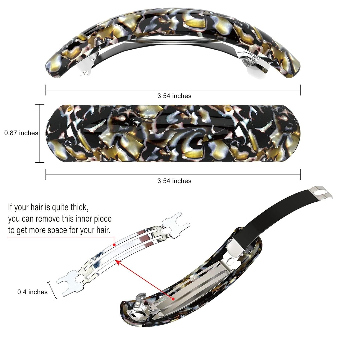 Large Hair Barrettes for Women Fine Thick Hair, French Barrette Hair Clips Ponytail Clamps Clasp Stylish Hair Accessories- 3Pcs (Black, Brown, Green)