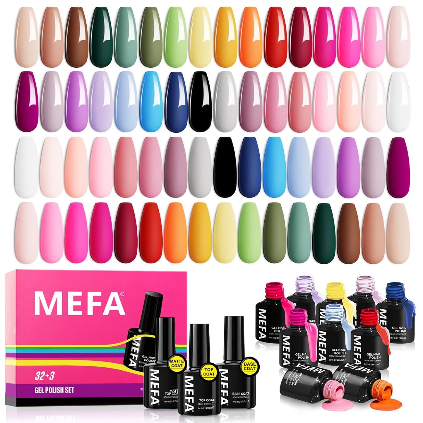 MEFA 35 Pcs Gel Nail Polish Set, 32 Colors All Seasons Collection Gel Nail Polish Blue Red Pink Nail Art Manicure DIY Salon Home Halloween Decoration Beginners Gifts for Women