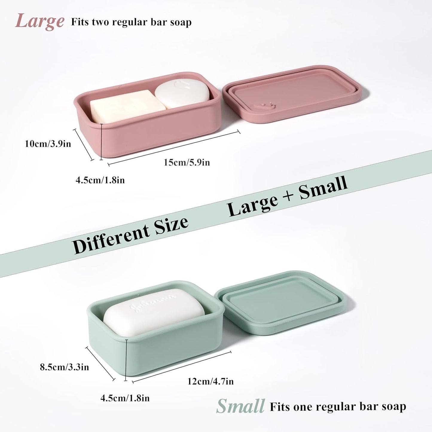 MtBoi 2PC Portable Leakproof Travel Soap Case, Silicone Soap Container, Compact Travel Holder with Drainage Layer, Camping, Gym, Outdoor Pink&MintGreen