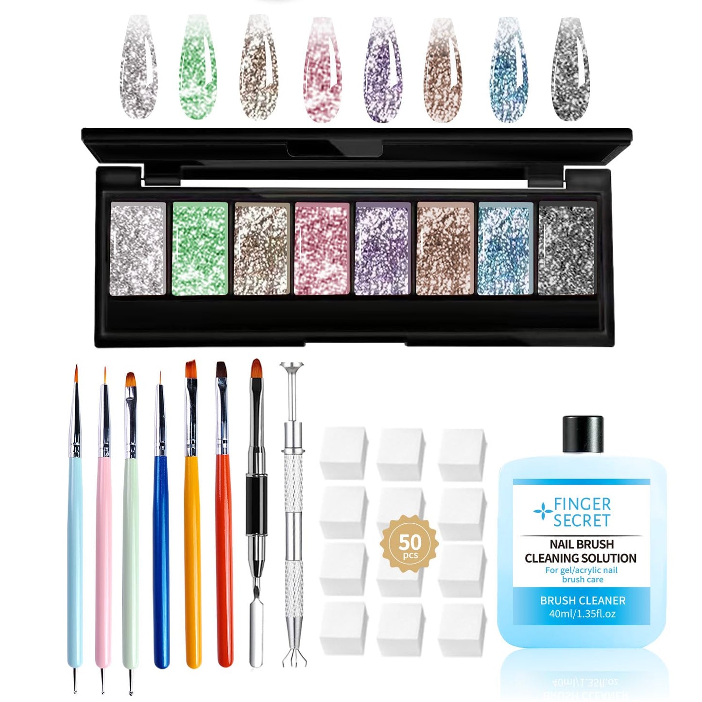 8 Colors Ombre Gel Pat Nail Polish Set,Ombre Pigment for Nails,Gradient Painting Gel with 50Pcs Nail Sponges for 3D Gels Nail Art can be Painted in Salon or Home Use