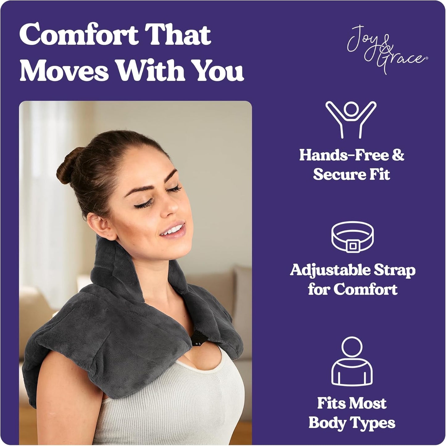 Microwavable Heating Pad for Neck, Shoulders, and Back by Joy & Grace | 5 Lb Weighted Neck & Shoulder Wrap | Moist Heat Therapy Pack for Relaxation and Comfort | Soft Micro-Mink Cover | Scented Gray
