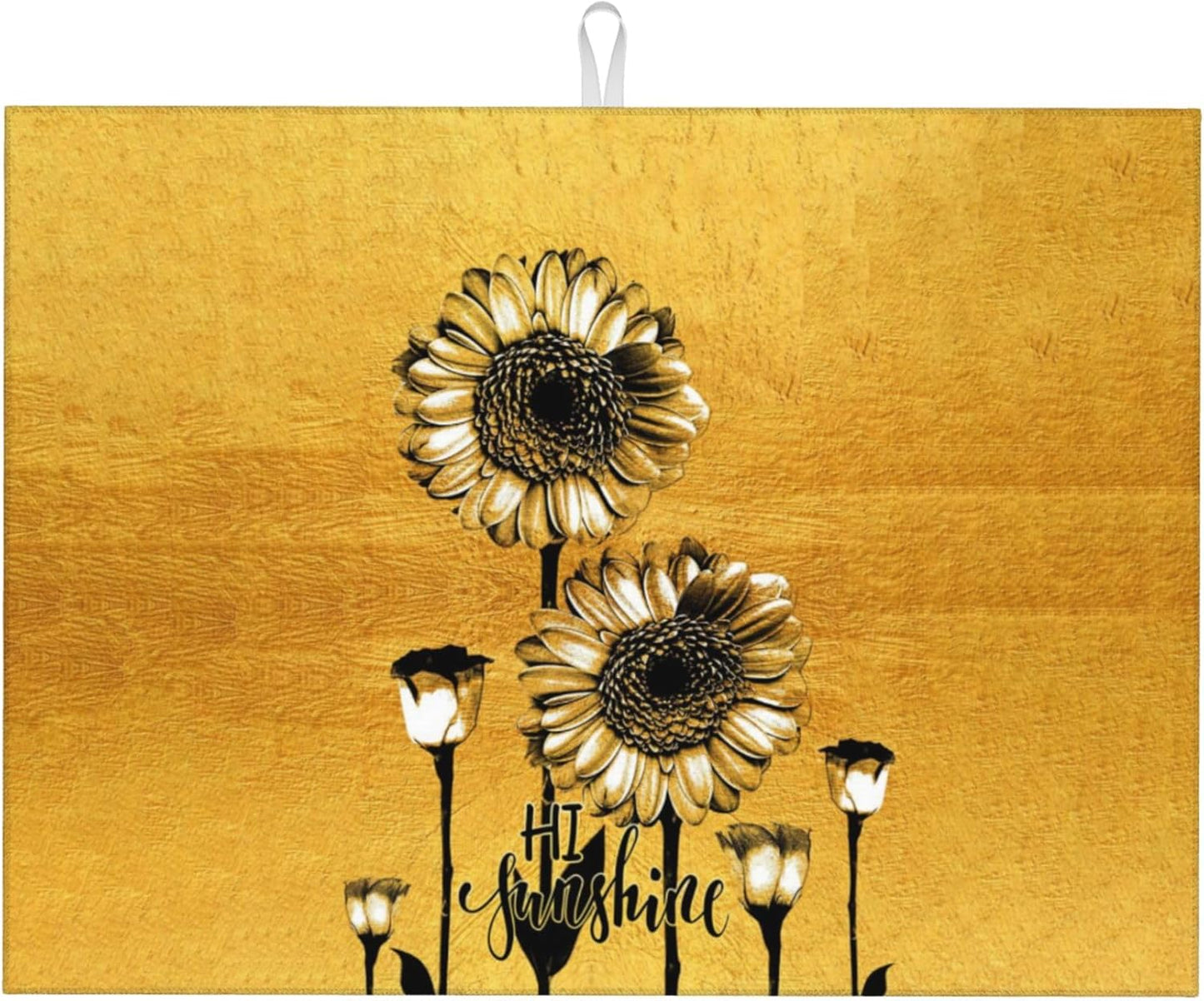 Sunflower Microfiber Dish Drying Mat for Kitchen Counter 18"x24" Black Gold Dishes Pad Dish Drainer Rack Mats Absorbent Washable Reusable