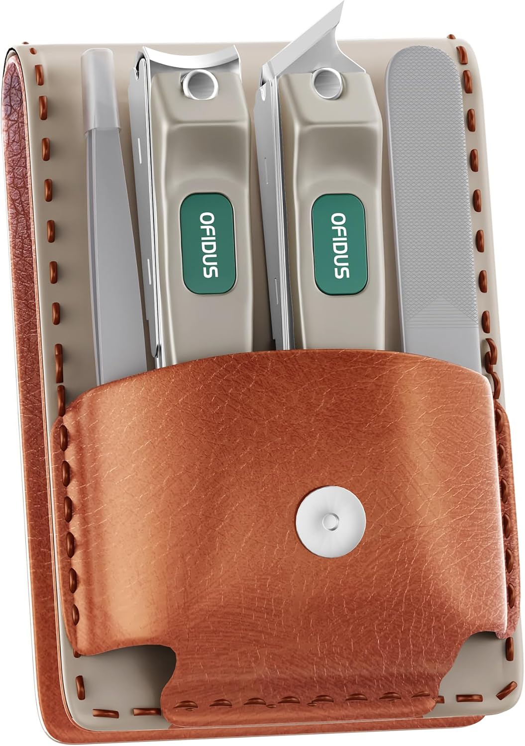 Nail Clippers Set Professional Stainless Steel Manicure Kit with Catcher, Curved & Oblique Clippers, Tweezers, and Nail File in Luxury Leather Case