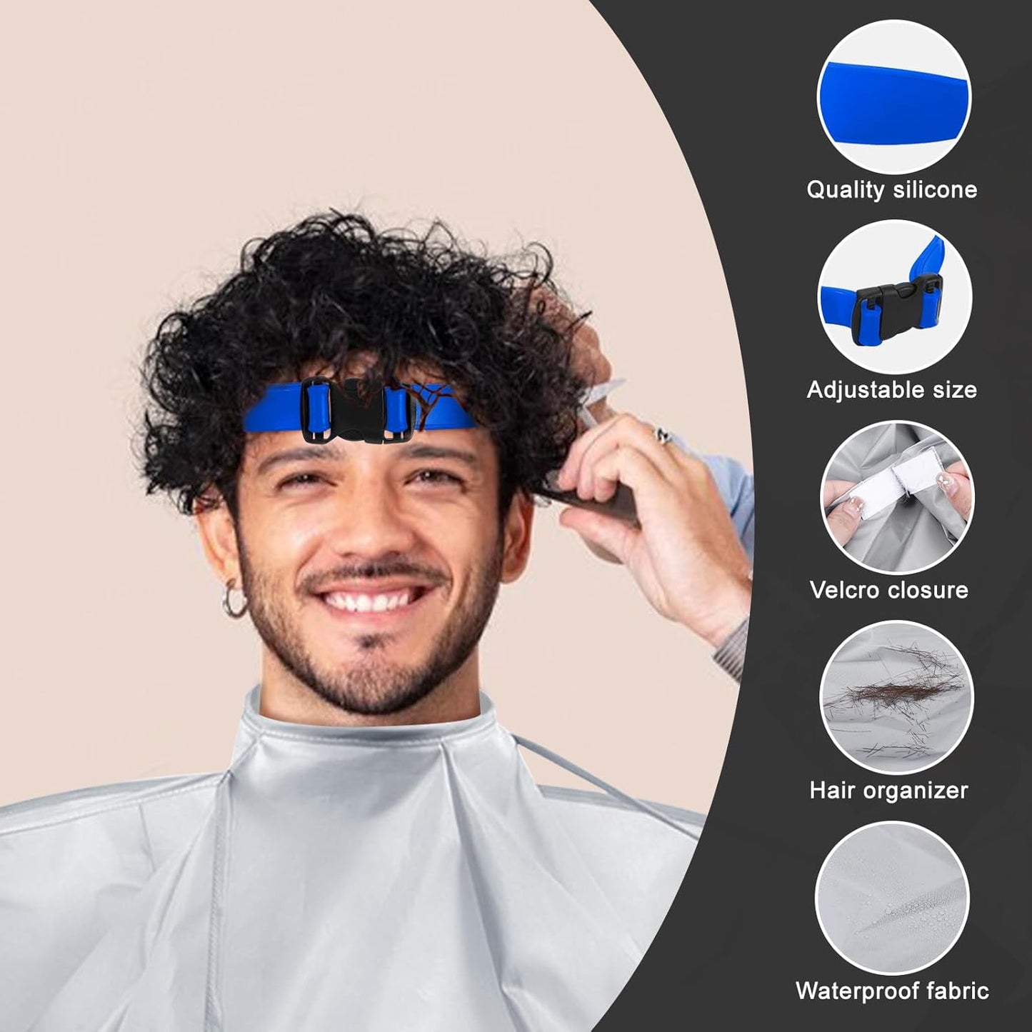 Fade Haircut Guide for Men, Self Haircut Kit for Men, Include Hair Cutting Guide & Cape Umbrella & Comb, Neckline Shaving Templat, DIY Hair Cutting Accessories Tools for Home (Blue)
