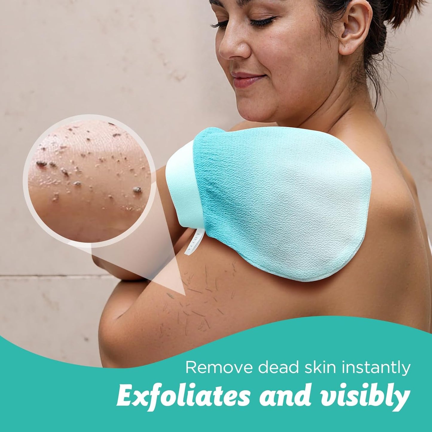 LOTTA Dreamy-Glow Deep Exfoliating Glove - Vegan Dead Skin Removal Body Scrub Mitt Bath Washcloth for Women Shower Exfoliation (Jungle Mist)