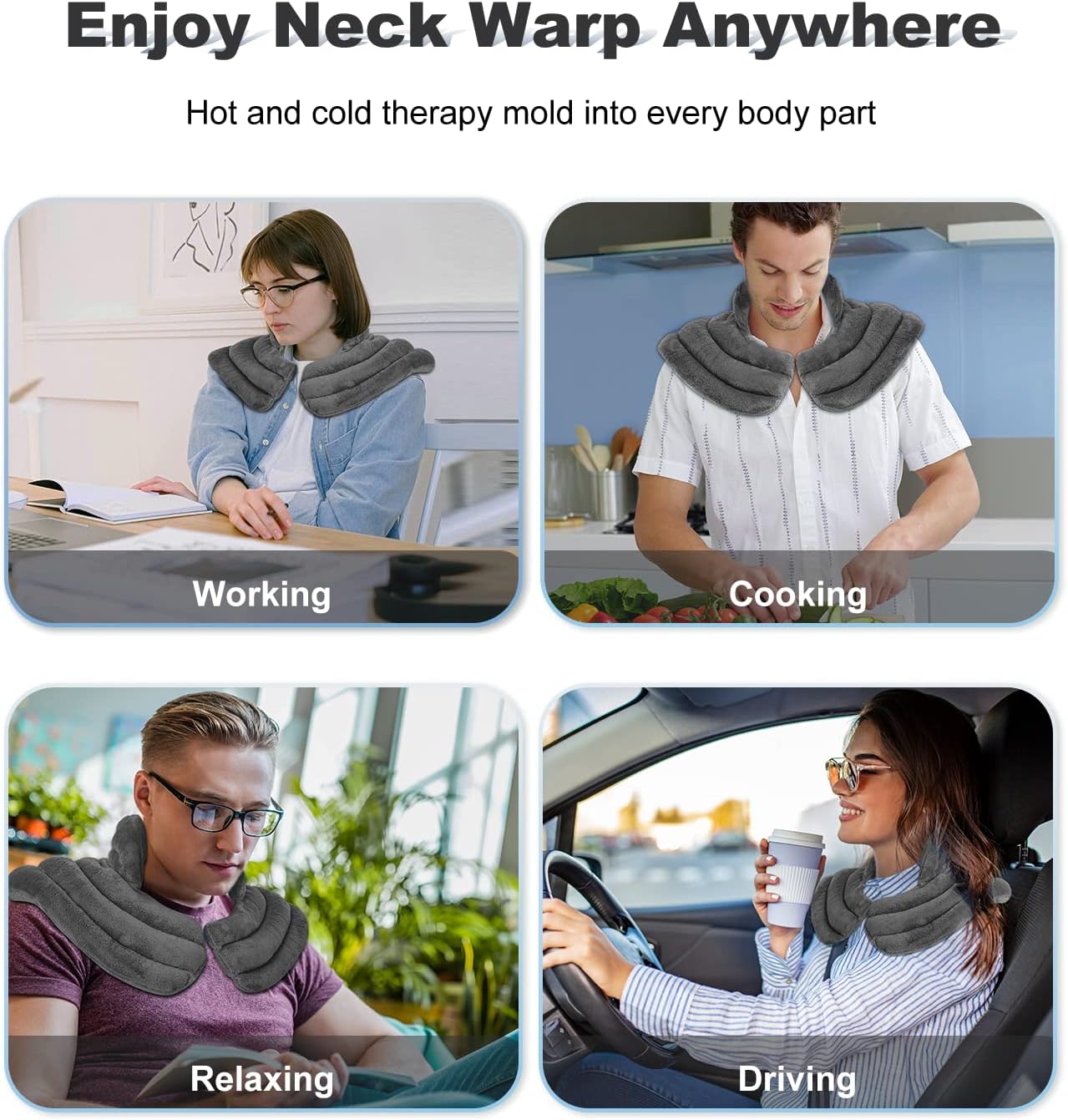 Neck Heating Pad Microwavable for Shoulders, Warmer Wrap Microwave Heating Pad for Neck and Shoulders for Pain Relief (Gray)