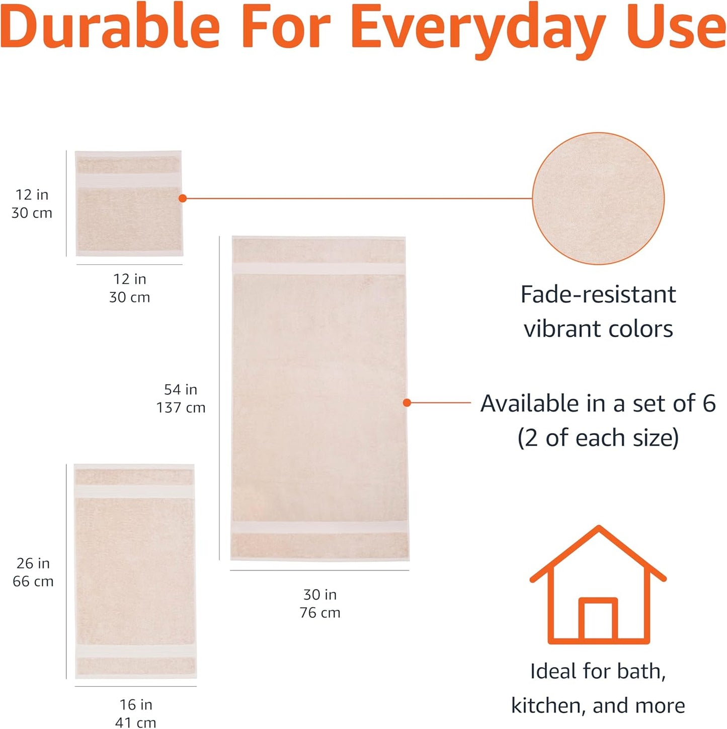 Amazon Basics Fade Resistant Bath, Hand and Washcloth Towel Set, 100% Cotton, Set of 6, 30 x 54 inches, Blush Pink