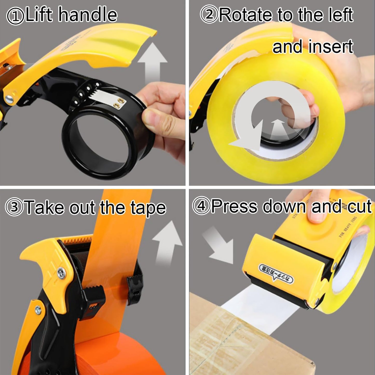 Packing Tape Dispenser Gun 2-Inch, 2 Pack Metal Tape Gun with Safety Protection, 3-Inch Inner Paper Core