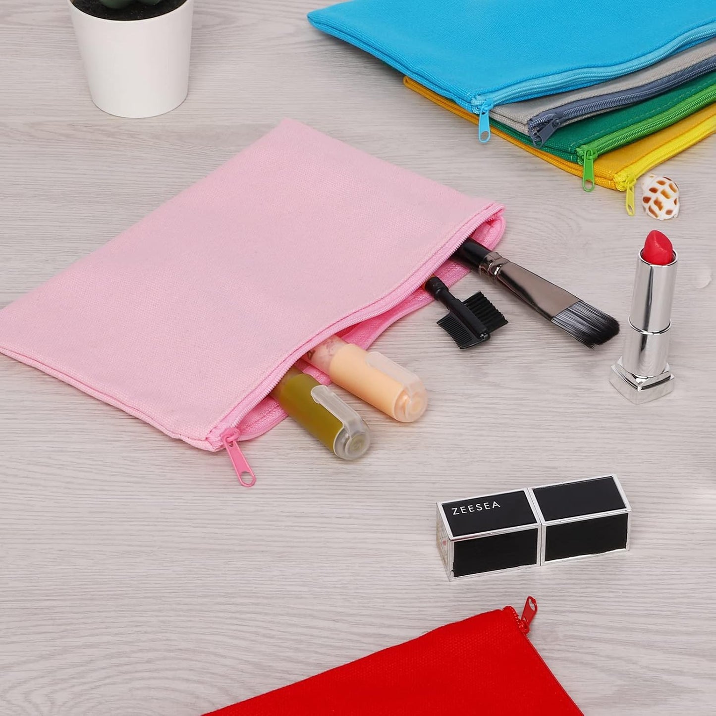 12 Pieces Cotton Canvas Makeup Bag, Multipurpose Cosmetic Bag with Zipper Travel Toiletry Pouch, Blank DIY Craft Bag (Multicolored A, L)