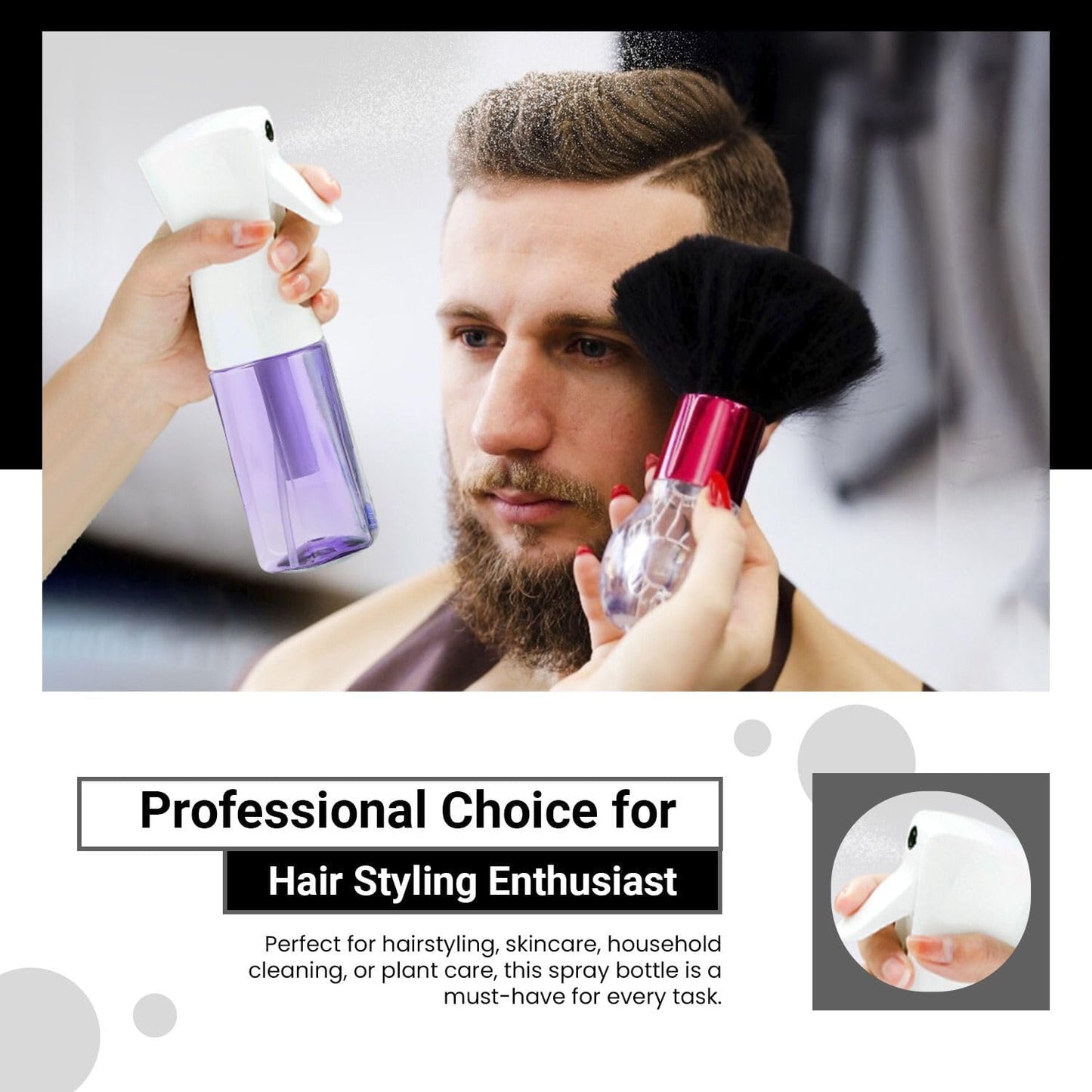 Continuous Mist Spray Bottle – Ultra Fine Mist for Hair Styling, Salon Use, and Versatile Applications – Ideal for Plants, Cleaning, and Travel – 5 oz Purple Octagon Shape Empty Bottle