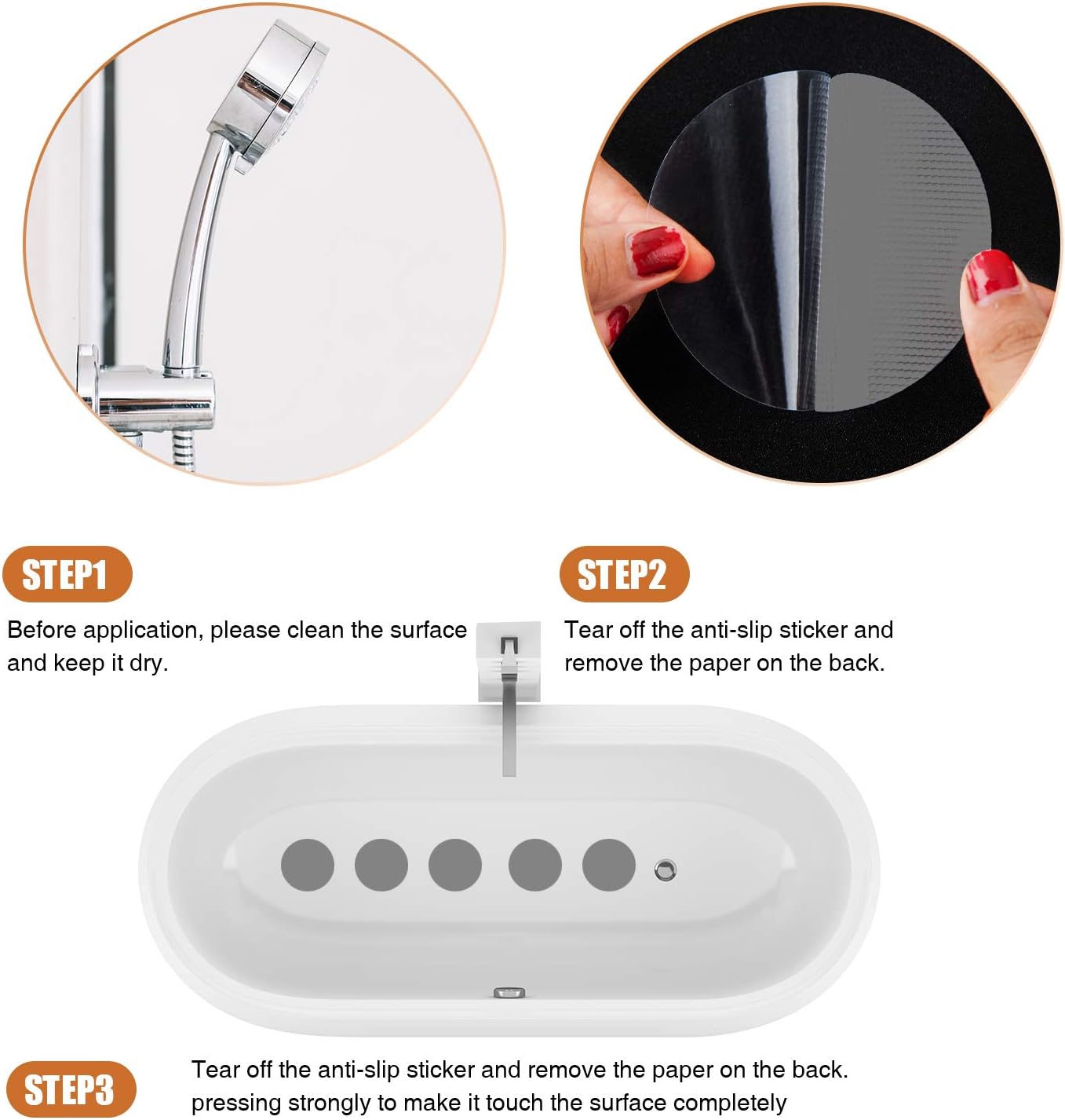 Bathtub Stickers Non-Slip, 12PCS Safety Shower Treads Adhesive Appliques with Premium Scraper (Grey)