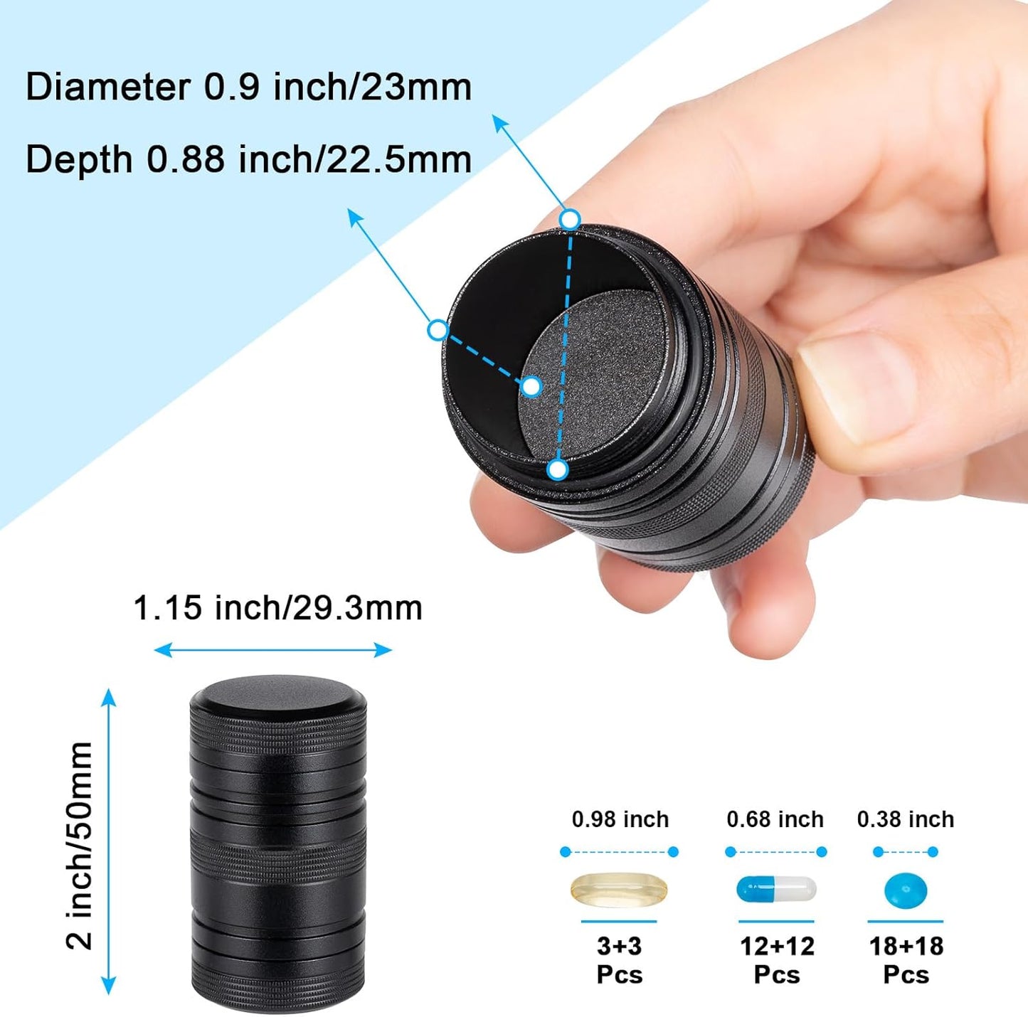 Metal Pill Box 2 Times a Day - Waterproof Samll Pill Case for Purse - Travel Pill Container, Portable Medicine Organizer Holder for Vitamin, Fish Oils, Supplements 1 Pack