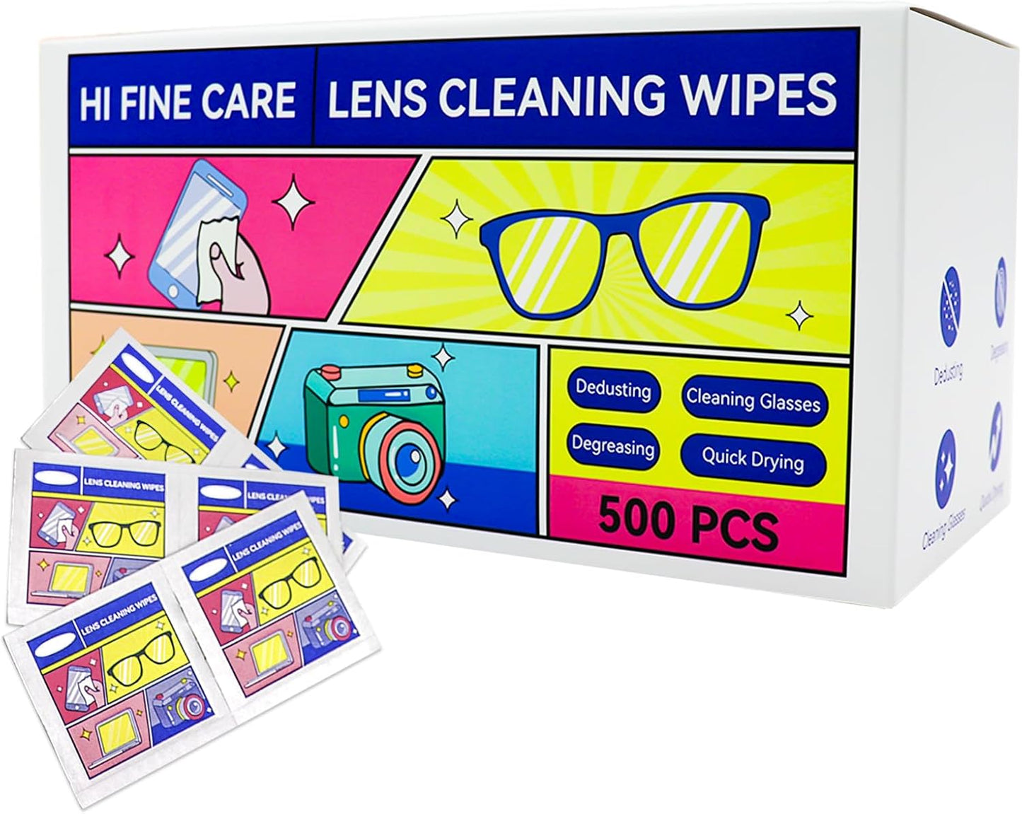 Eye Glasses Cleaner Wipes,Lens Wipes for Glasses/Sunglasses/Eyeglasses,Cleaning Wipes,Lens Wipes Individually Wrapped,Safe for All Lens Surfaces(500PCS)