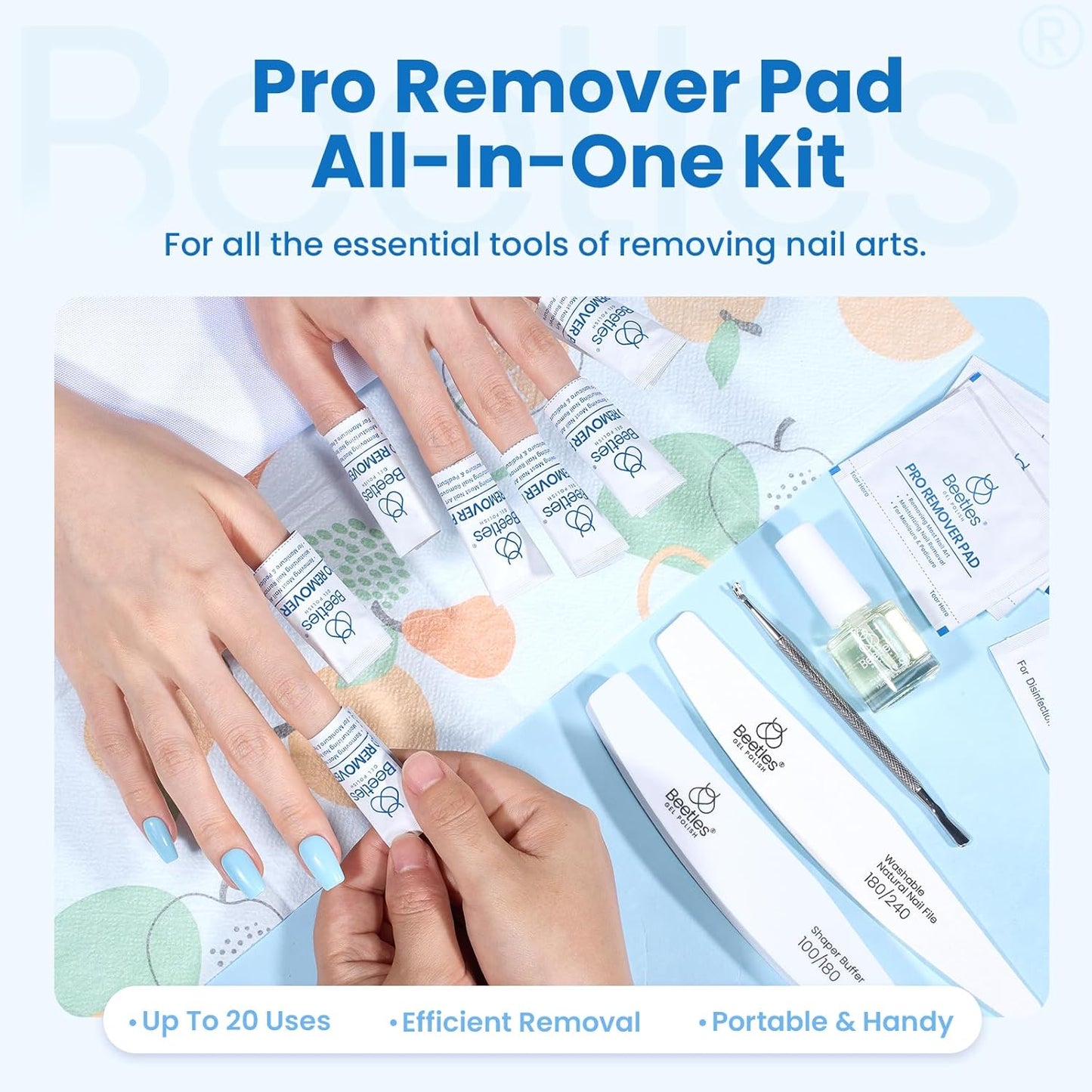 Beetles Gel Nail Polish Remover Kit – 150PCS Pro Remover Pads, Acetone & Vitamin Formula, Cuticle Oil, Alcohol Wipes and Nail Tools for Manicure Gel Polish Remover Portable Set