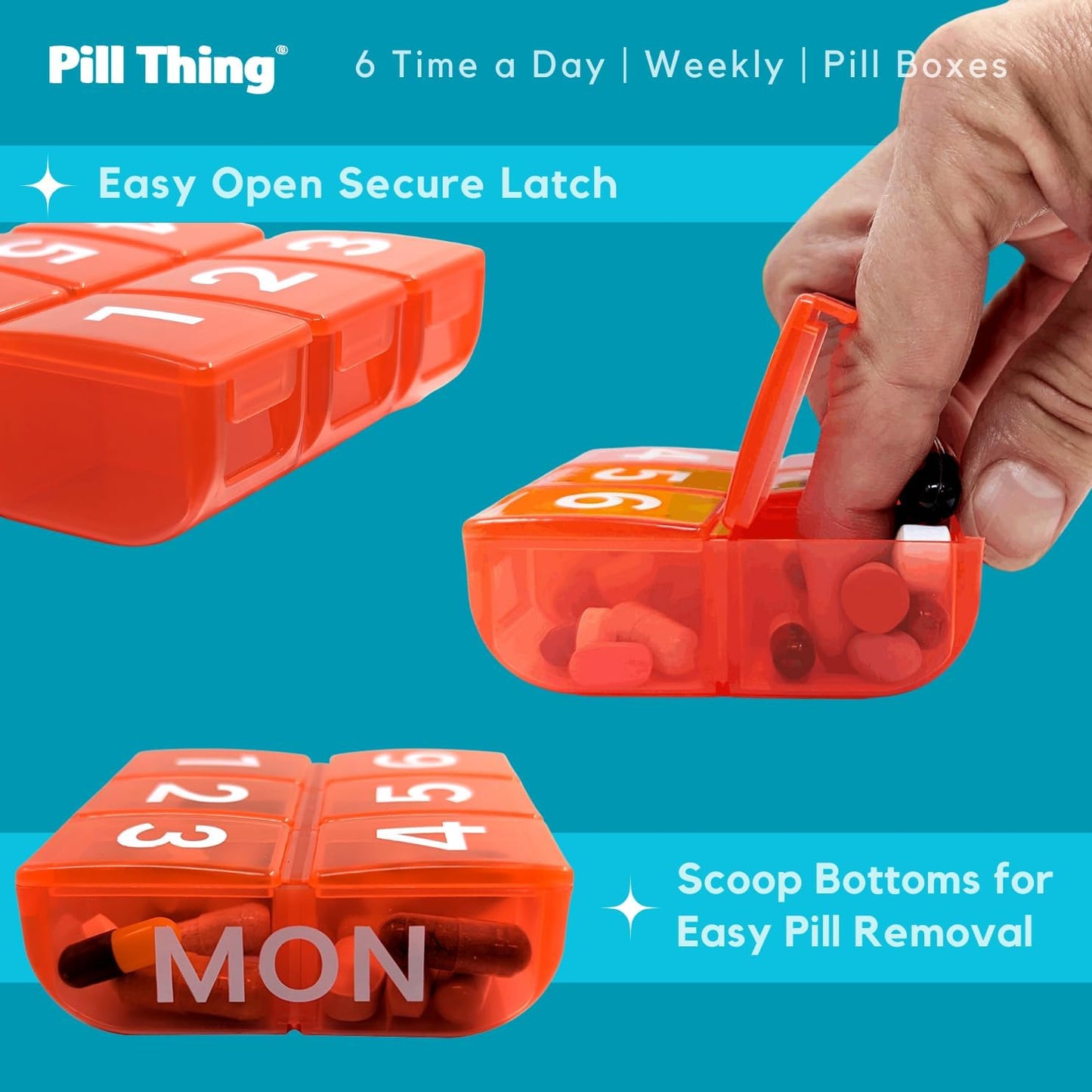 6 Times a Day, 7 Day Large Weekly Pill Organizer with Holder Tray, Vitamin, Medicine Box, Multicolor (6X a Day - 1 Pack)