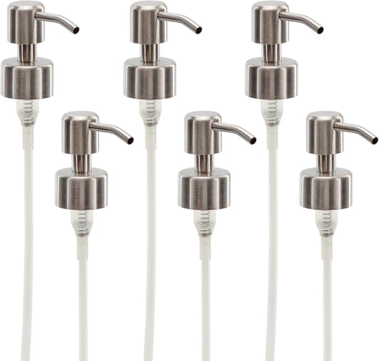 Cornucopia Brands Stainless Steel Replacement Lotion Pump Parts, 28-400 (6-Pack); Silver Metal Soap Dispensers Fit Standard 8oz/16oz Boston Round Bottles