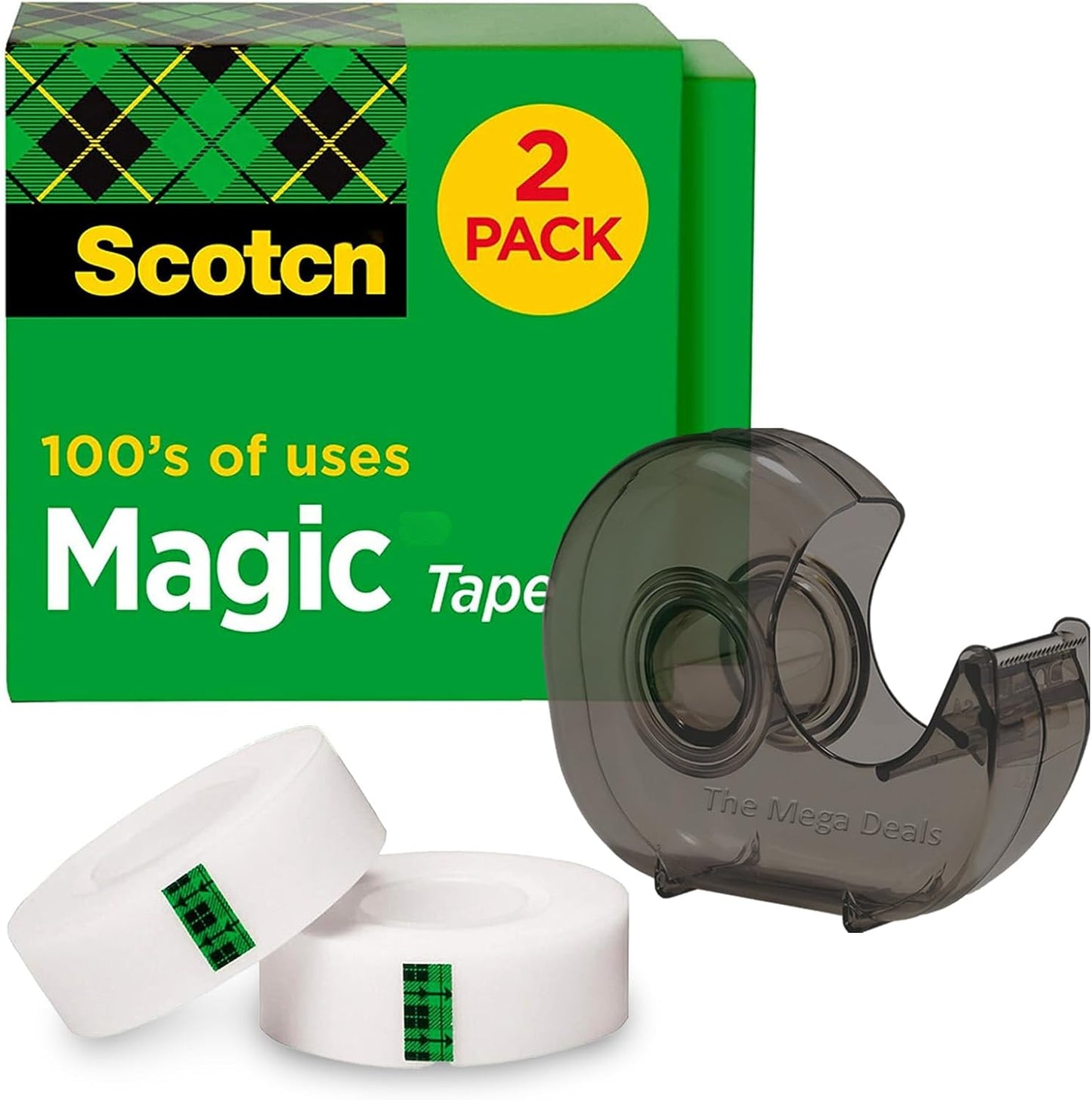 2 Rolls Invisible Tape with Refillable Tape Dispenser, Writable Tape Refills for Dispenser, 3/4 x 1296 Inches, Matte Gift Wrapping Tape for Home, Office, School (Gift Pack)