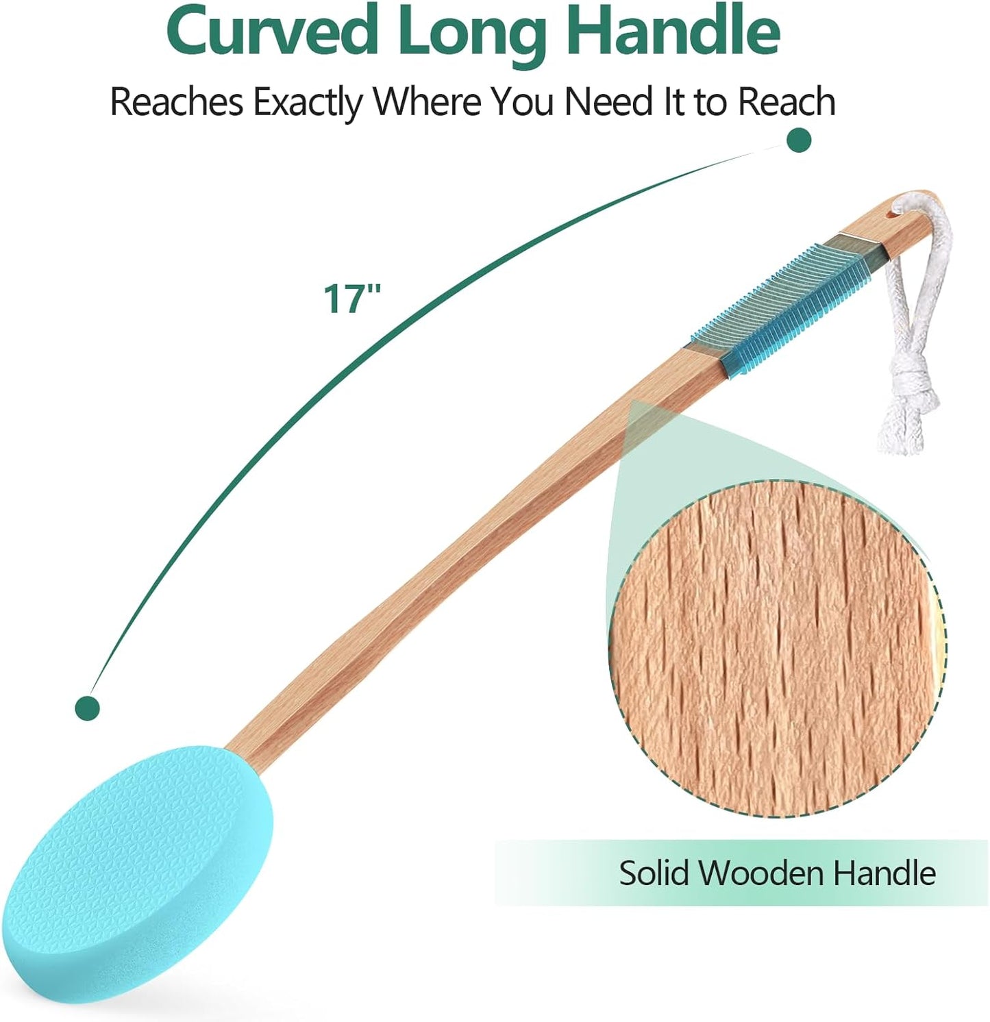 Lotion Applicator With 4 Replaceable Pads for Back, Self, Elderly, Women - Sunscreen and Cream Applicator With 17" Curved Handle for Easy Targeting of Back and Feet, Blue