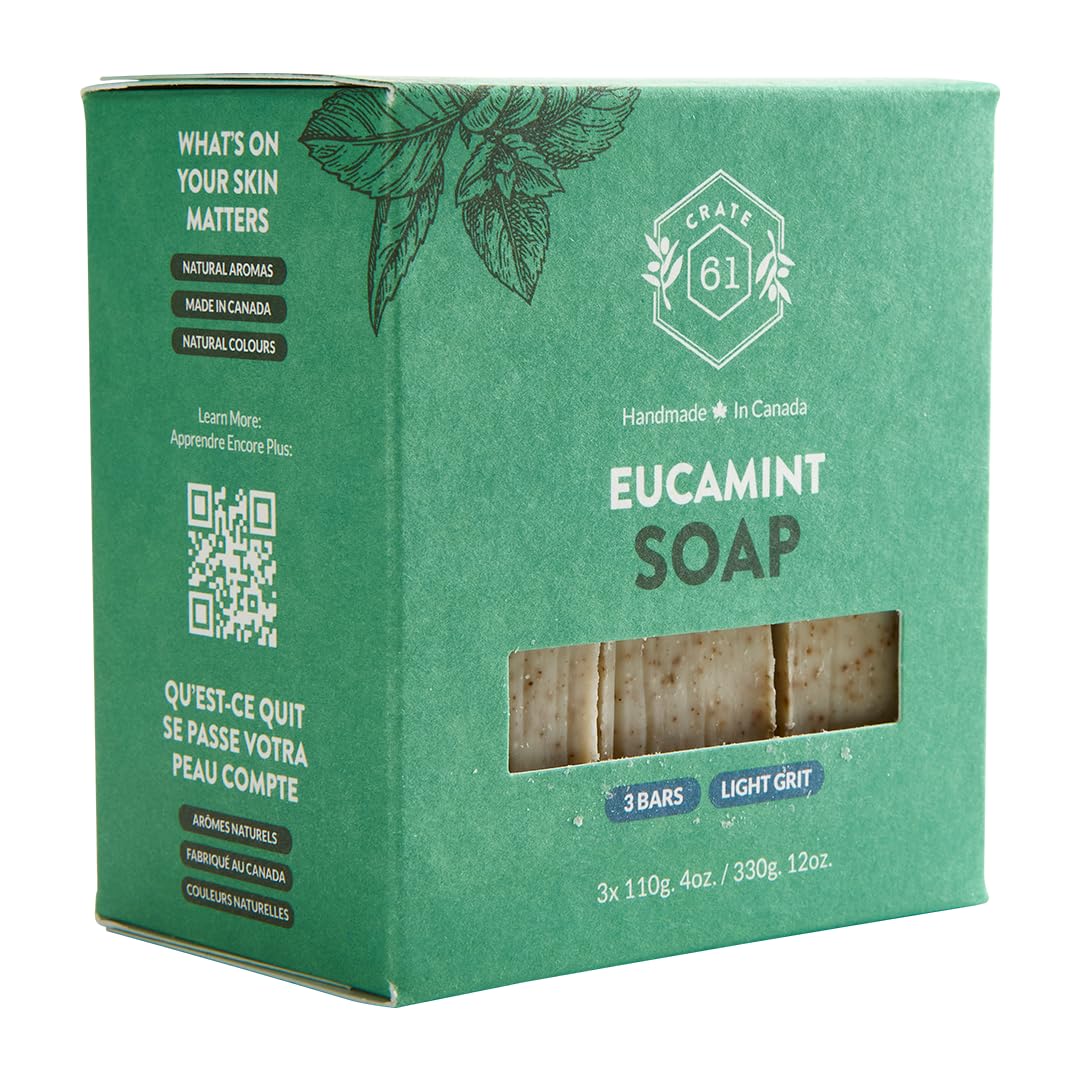 Crate 61 Organics, Handmade in Canada, Plant Based Cold Process Natural Bar Soap For Face And Body, With Premium Essential Oils, For Men And Women 3 Pack (Eucamint)