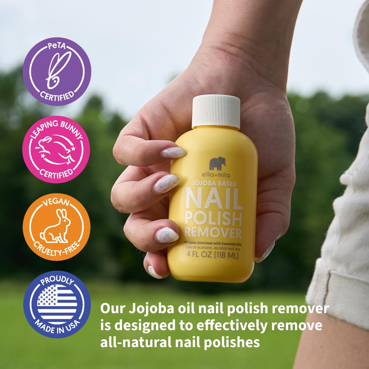 ella+mila Jojoba Nail Polish Remover Non-Acetone Nail Polish Remover - Non-Toxic Fingernail Polish Remover - Enriched With Jojoba oil & Vitamins (4 fl oz) Yellow