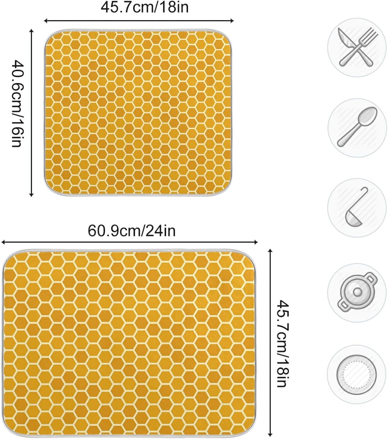Yellow Honeycomb Dish Drying Mat - 18x24 Inch Large Microfiber Drying Pad for Bottles & Sink