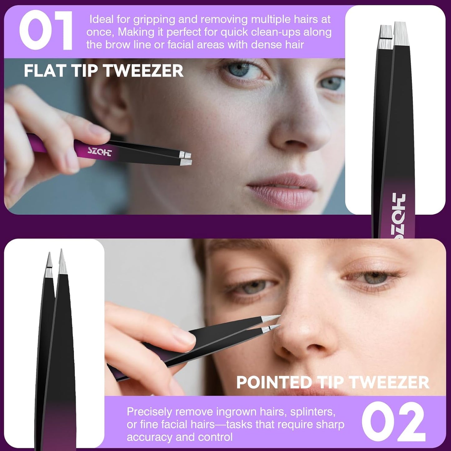 Professional Tweezers Set for Eyebrows – 4PC Precision Stainless Steel Tweezers Kit with Slant, Pointed & Flat Tips – Eyebrow Hair Removal Tool for Women & Men – Eco-Friendly Paper Tube Packaging