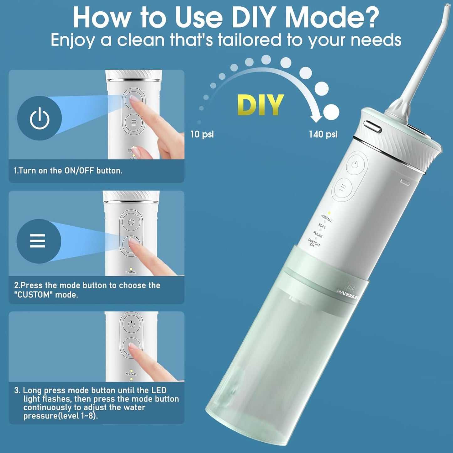 HANGSUN Compact Travel Water Flosser-Cordless, Deep Plaque Removal, 30 Days Battery, 3+1 Modes (DIY 8 Levels), 6 Nozzles for Braces/Sensitive Gums, IPX7, 180ml Collapsible Tank, Rechargeable, Green