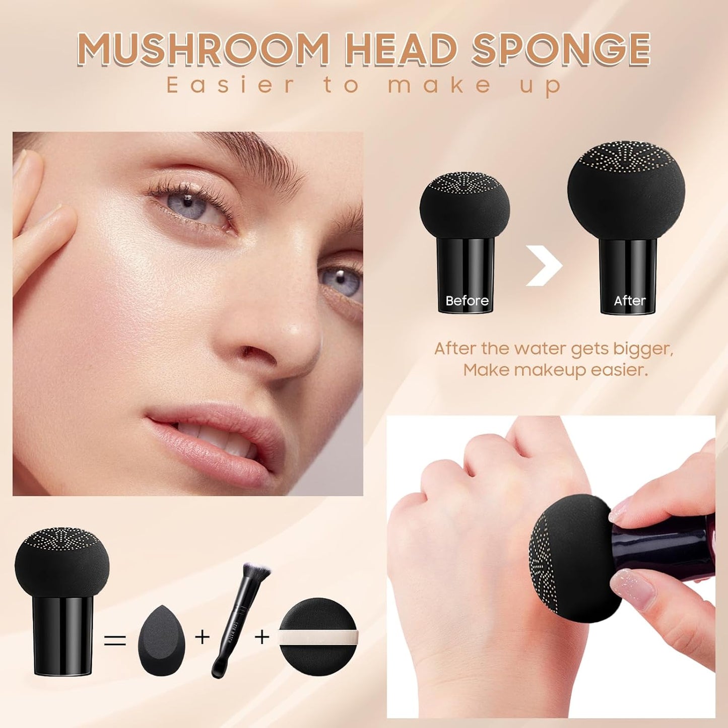 Mushroom Head Air Cushion CC Cream - Moisturizing BB Creams Foundation, Long-Lasting Waterproof New Air Cushion CC Cream Concealer for Even Skin Tone (Natural, 1 PCS)