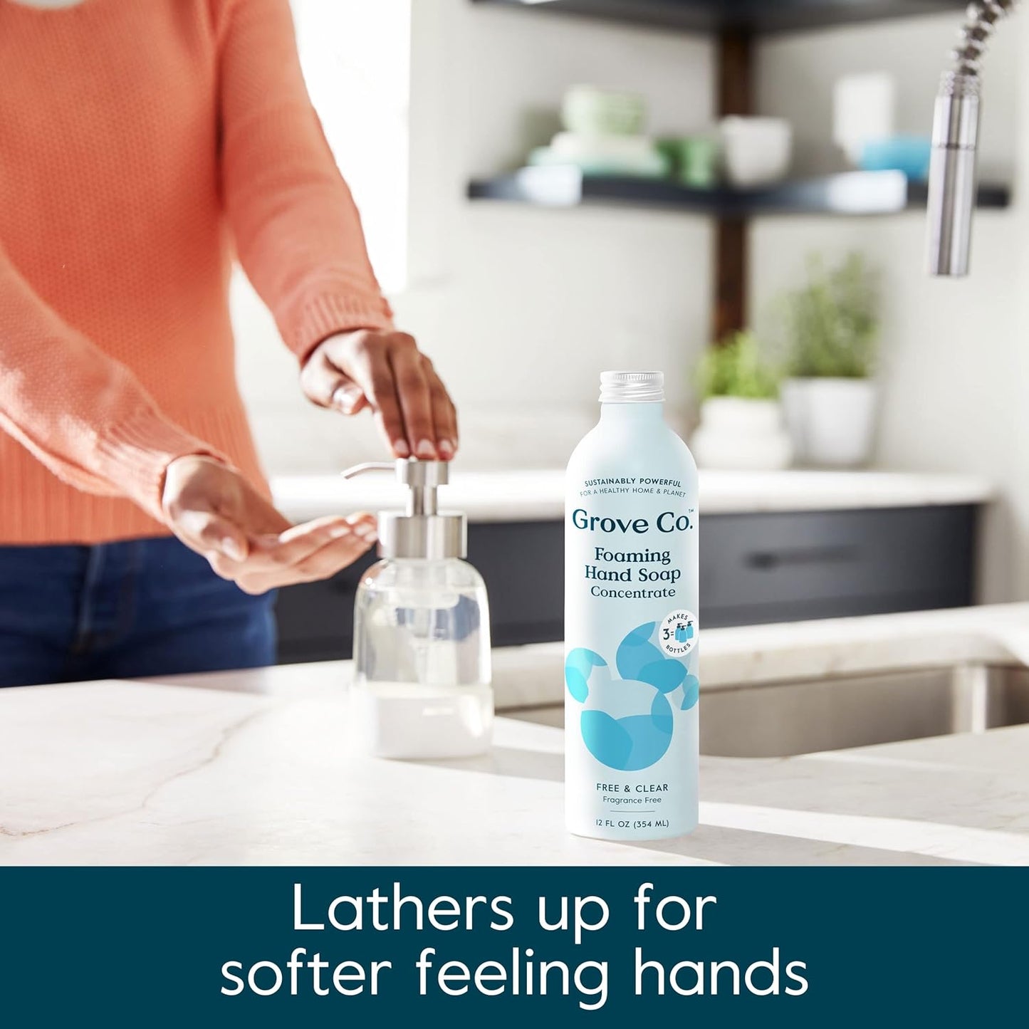 Grove Co. Hydrating Foaming Hand Soap Refills (2 x 12 Oz), Moisturizing Hand Wash, Fragrance-Free, No Plastic or Parabens, Cruelty Free, Free & Clear Unscented (Pack of 2)