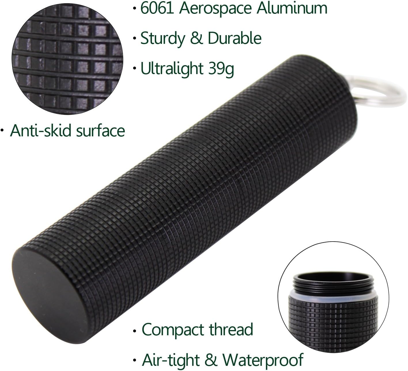 PPFISH Portable Daily Pill Case, 3 Compartments Anti-Skid Aluminum Alloy Waterproof Pill Box Dispenser, Small Pocket Pill Container, Keychain Pill Fob, Travel Pill Holder for Men Women