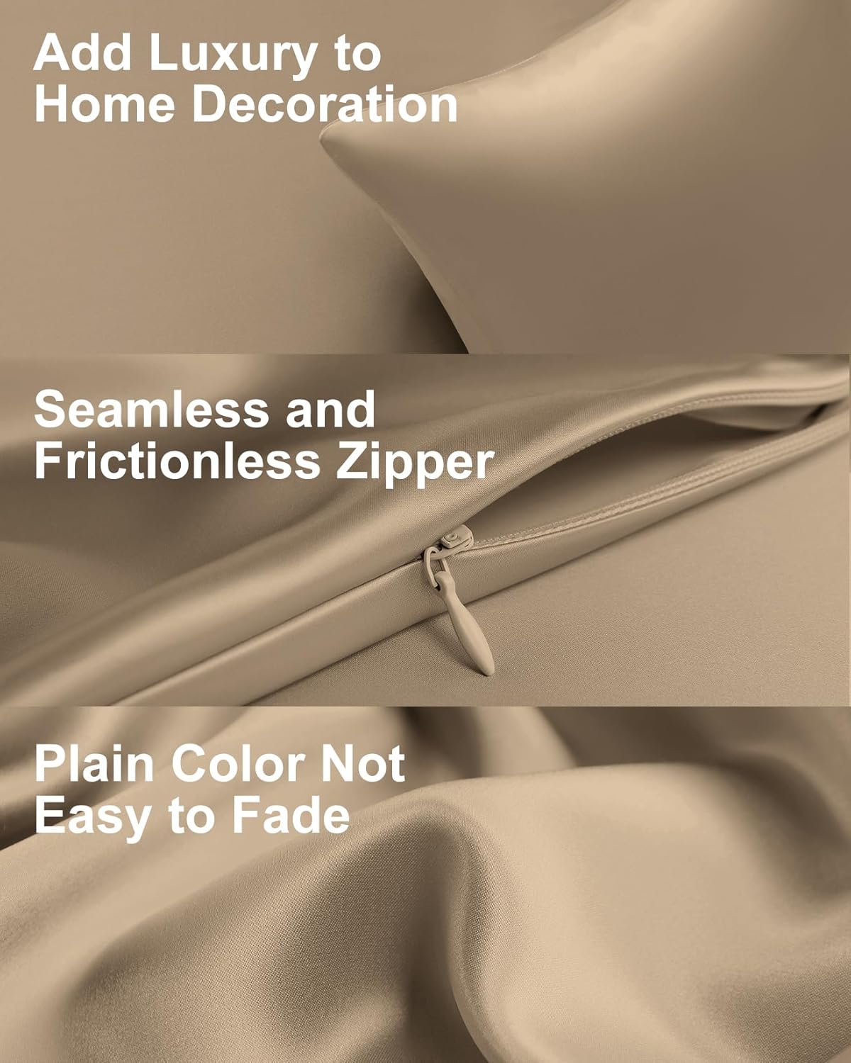 THXSILK Set of 2 Silk Pillowcase for Hair and Skin, 100% Mulberry Silk Bed Pillowcase Ultra-Soft, Hypoallergenic Soft Breathable Silk Pillow Case with Hidden Zipper, King Size 20"x36", Taupe