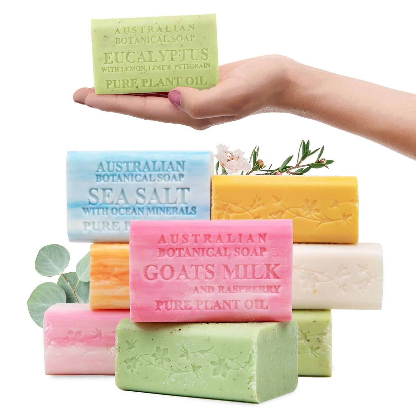 Australian Botanical Soap, 6.6 OZ, Triple Milled Bars with Pure Plant Oil, Natural Soap Base, Enriched with Organic Shea Butter, for Men, Women, All Skin Types, Variety Pack of 8, Packaging May Vary