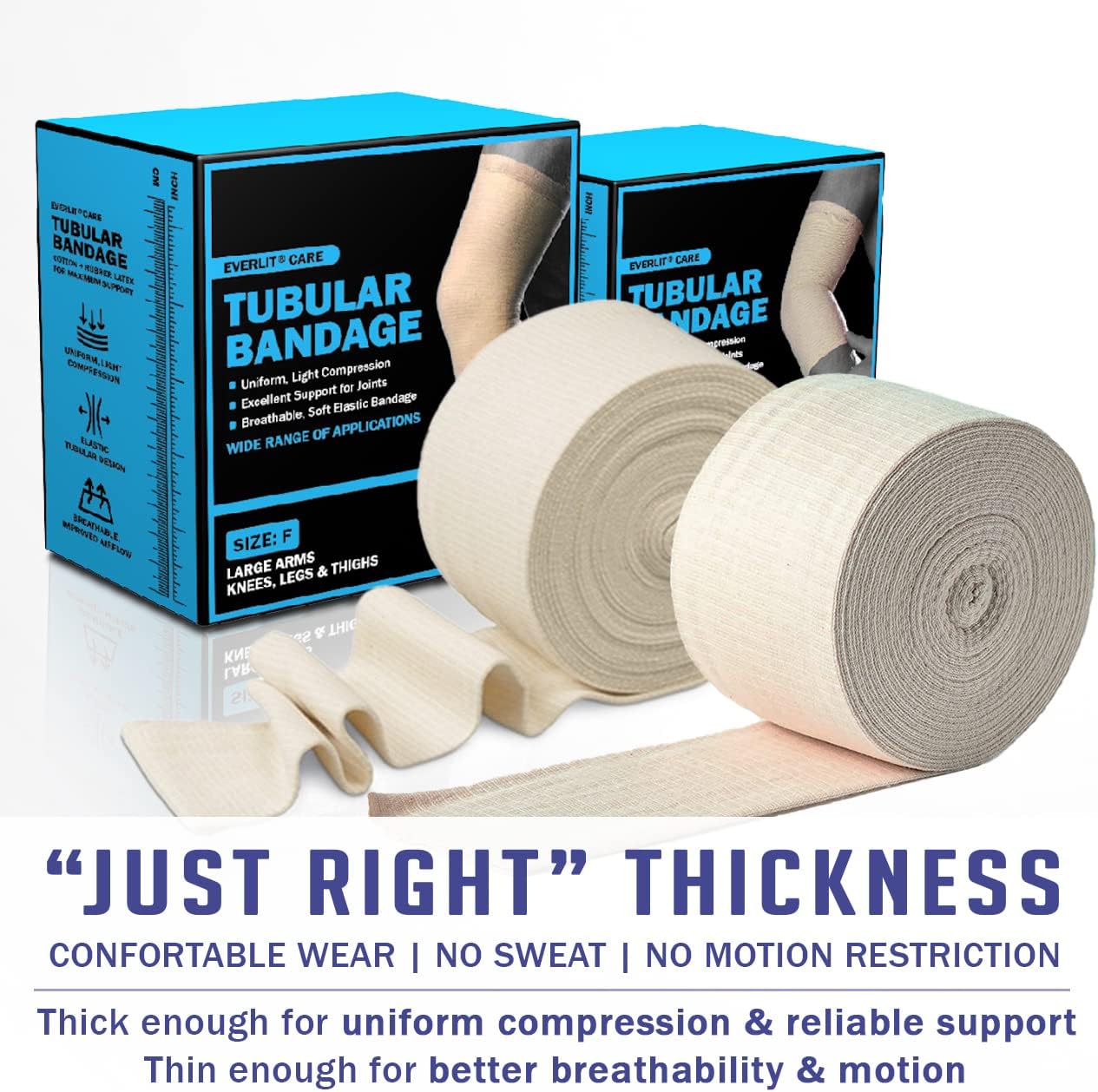 EVERLIT Elasticated Tubular Support Bandage | Stockinette Tubing for Large Arm, Knees, Legs | Light to Moderate Compression Bandage Roll For Tissue Support (Size C | 2.75" x 11 yd)