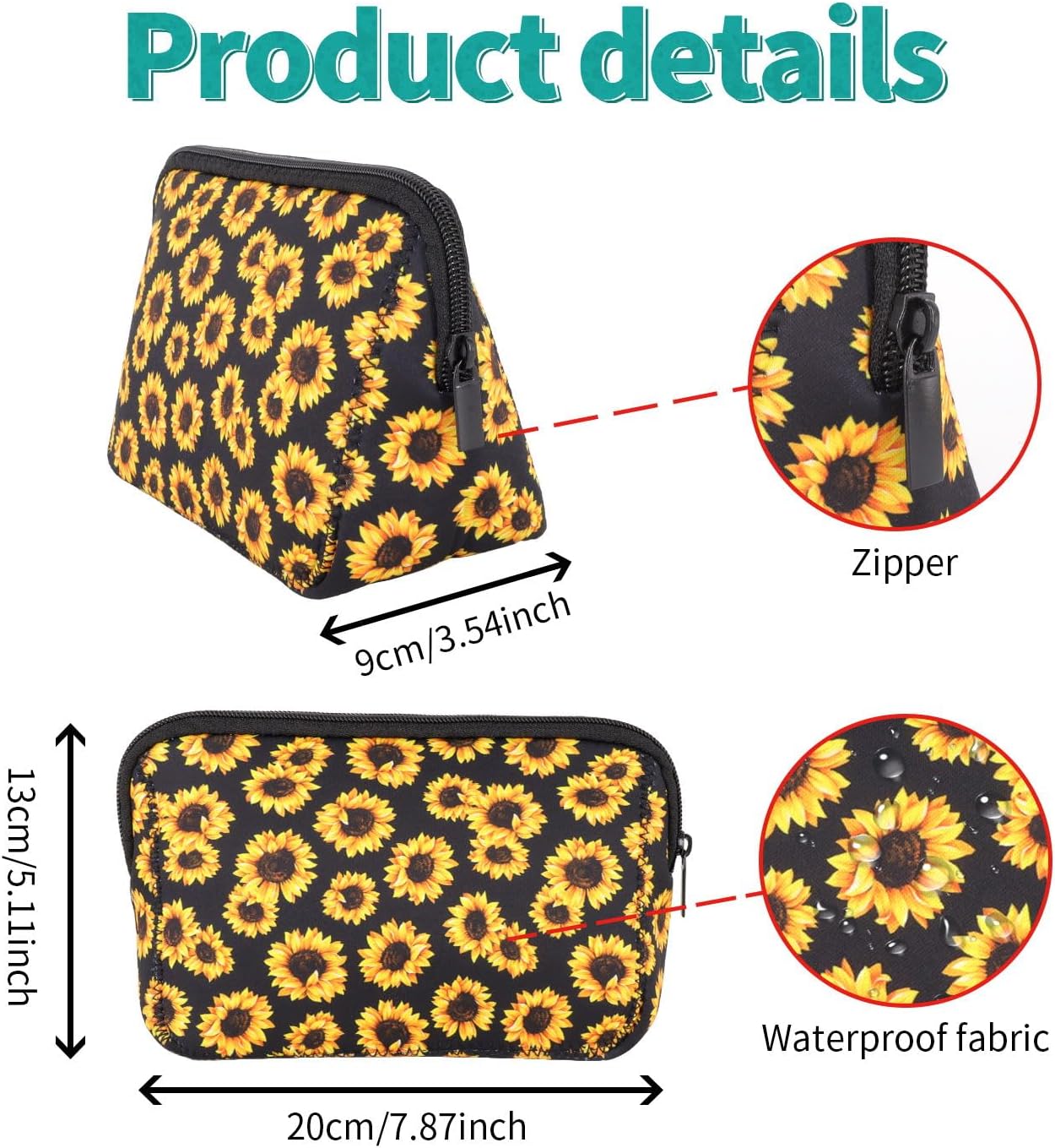 Cosmetic Bag Waterproof Neoprene Zipper Pouch Travel Portable Toiletry Makeup Bags Organizer Case for Women and Girls