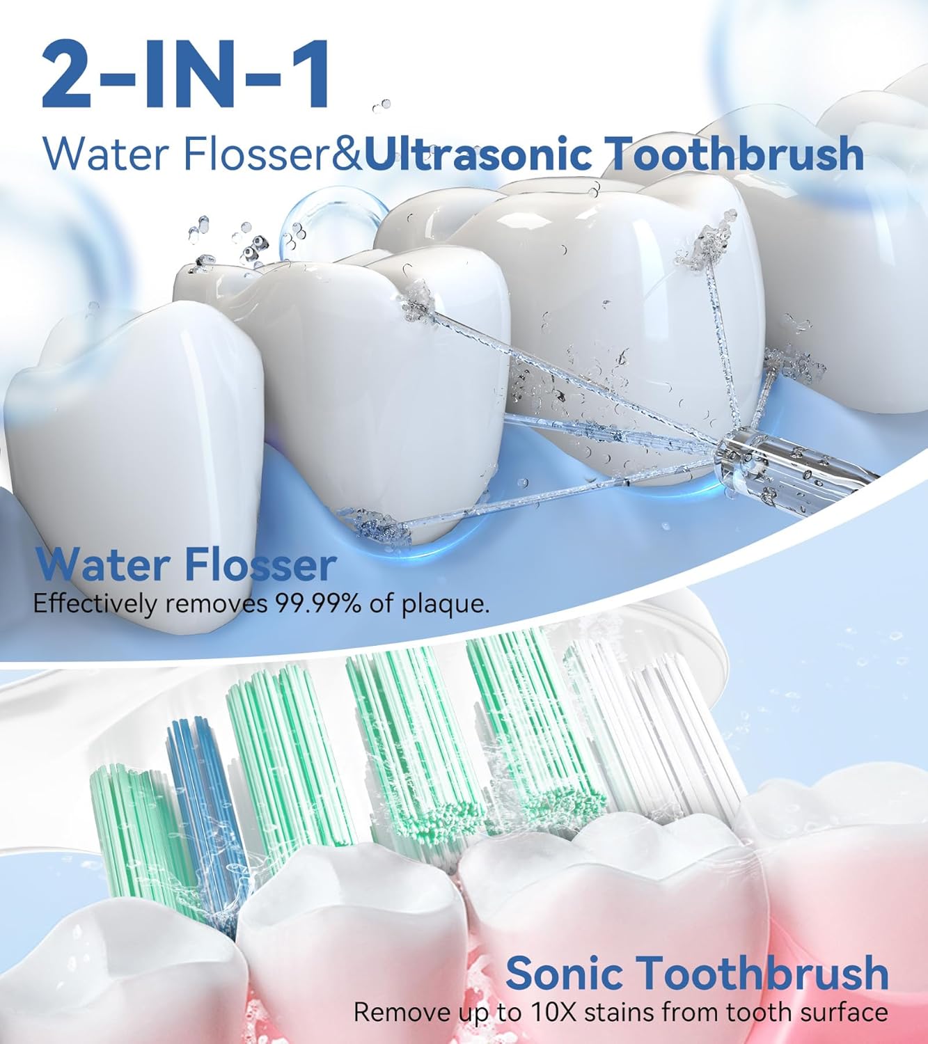 Water Flosser & Ultrasonic Electric Toothbrush Combo, 600ML Water Dental Flosser with 7 Jet Tips, 10 Adjustable Water Pressure, 5 Toothbrush Heads for Home Use, Gums, Braces (White)